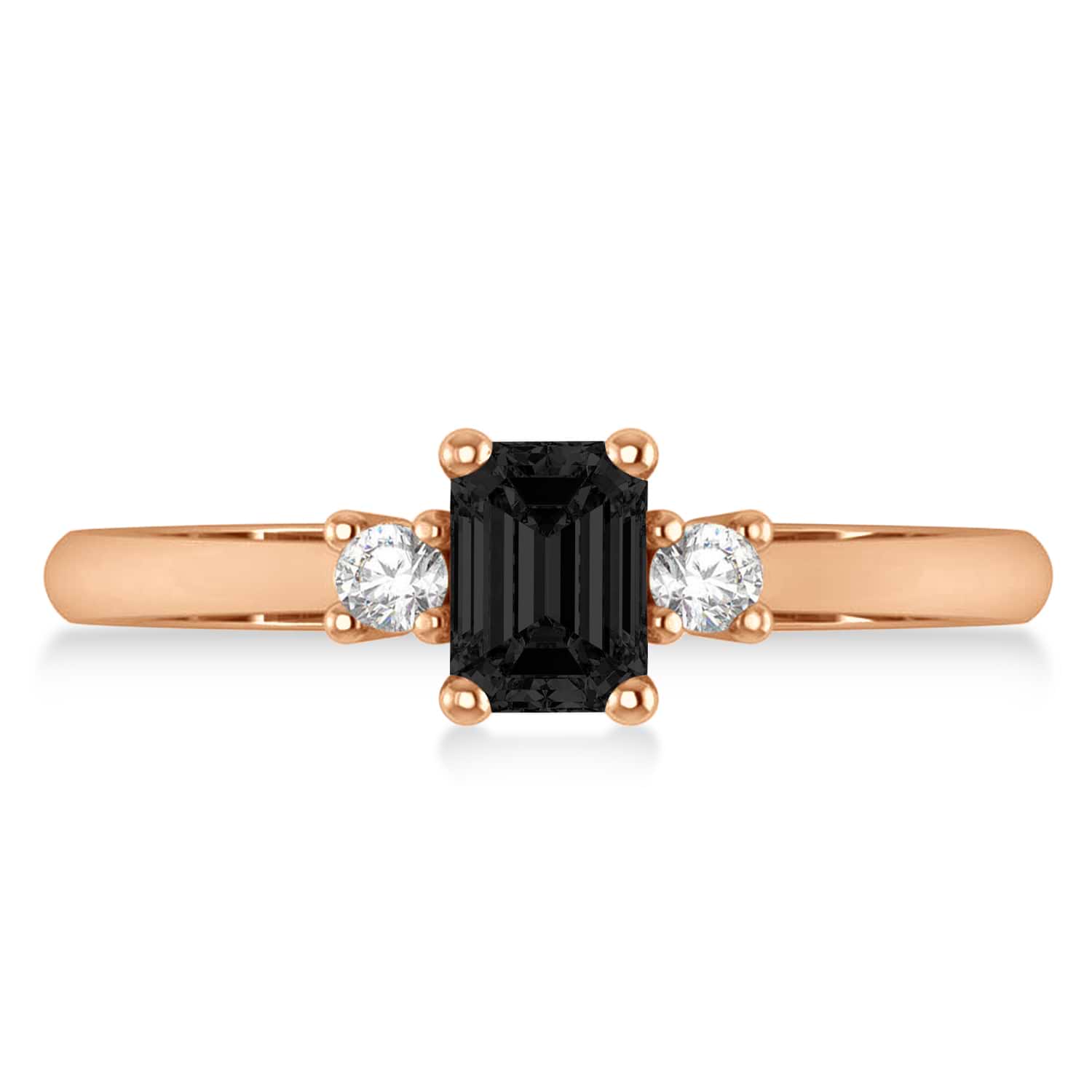 Emerald Black & White Diamond Three-Stone Engagement Ring 14k Rose Gold (0.60ct)