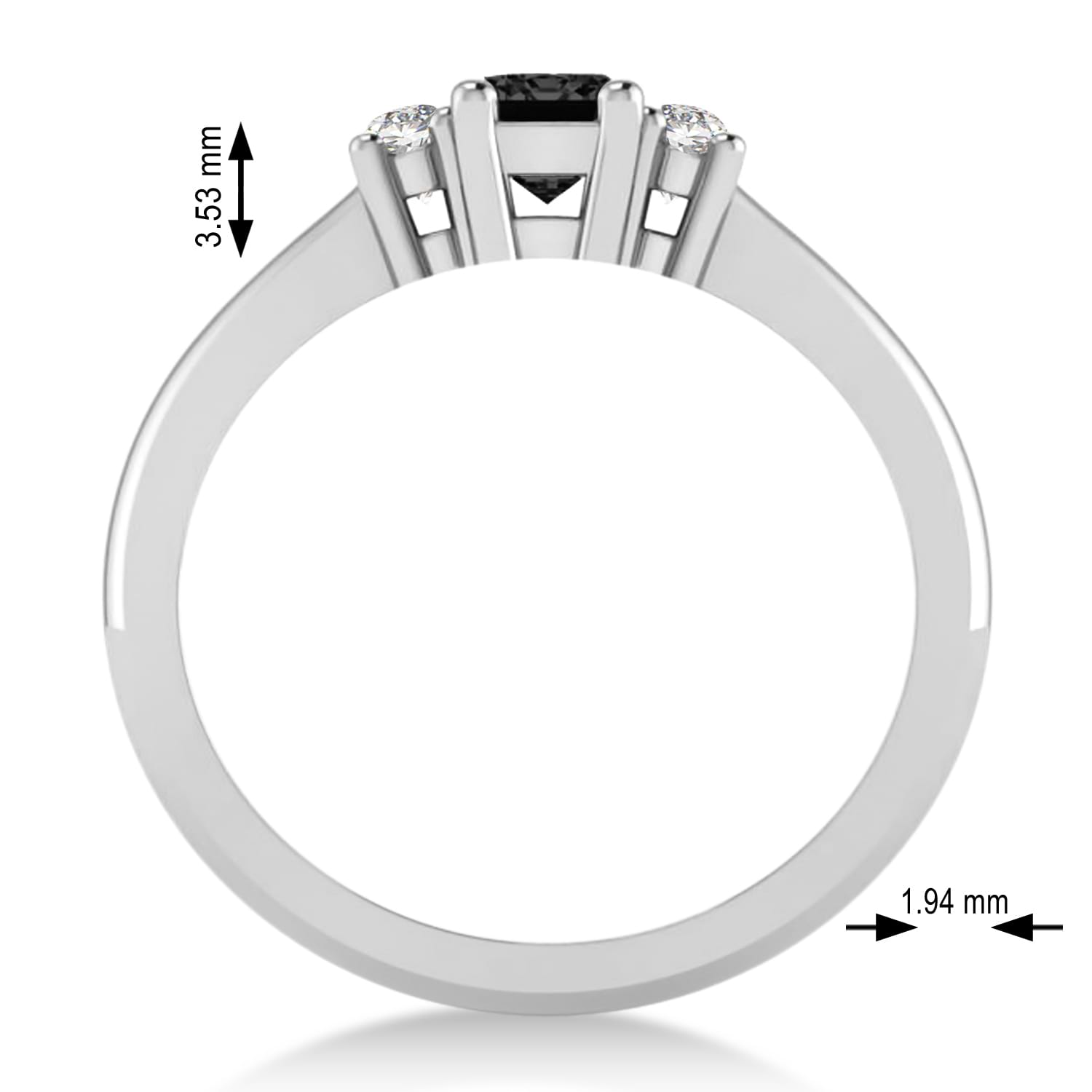 Emerald Black & White Diamond Three-Stone Engagement Ring 14k White Gold (0.60ct)