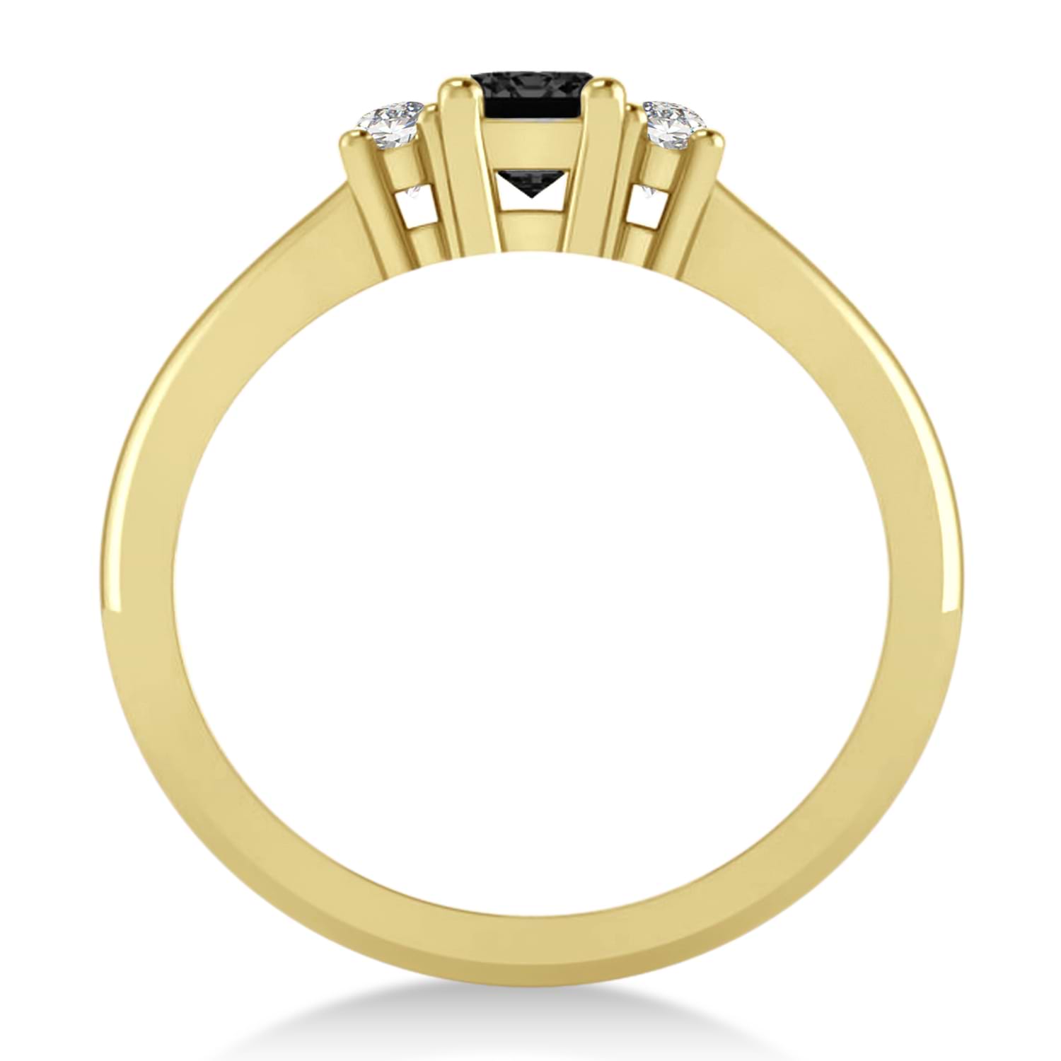 Emerald Black & White Diamond Three-Stone Engagement Ring 14k Yellow Gold (0.60ct)