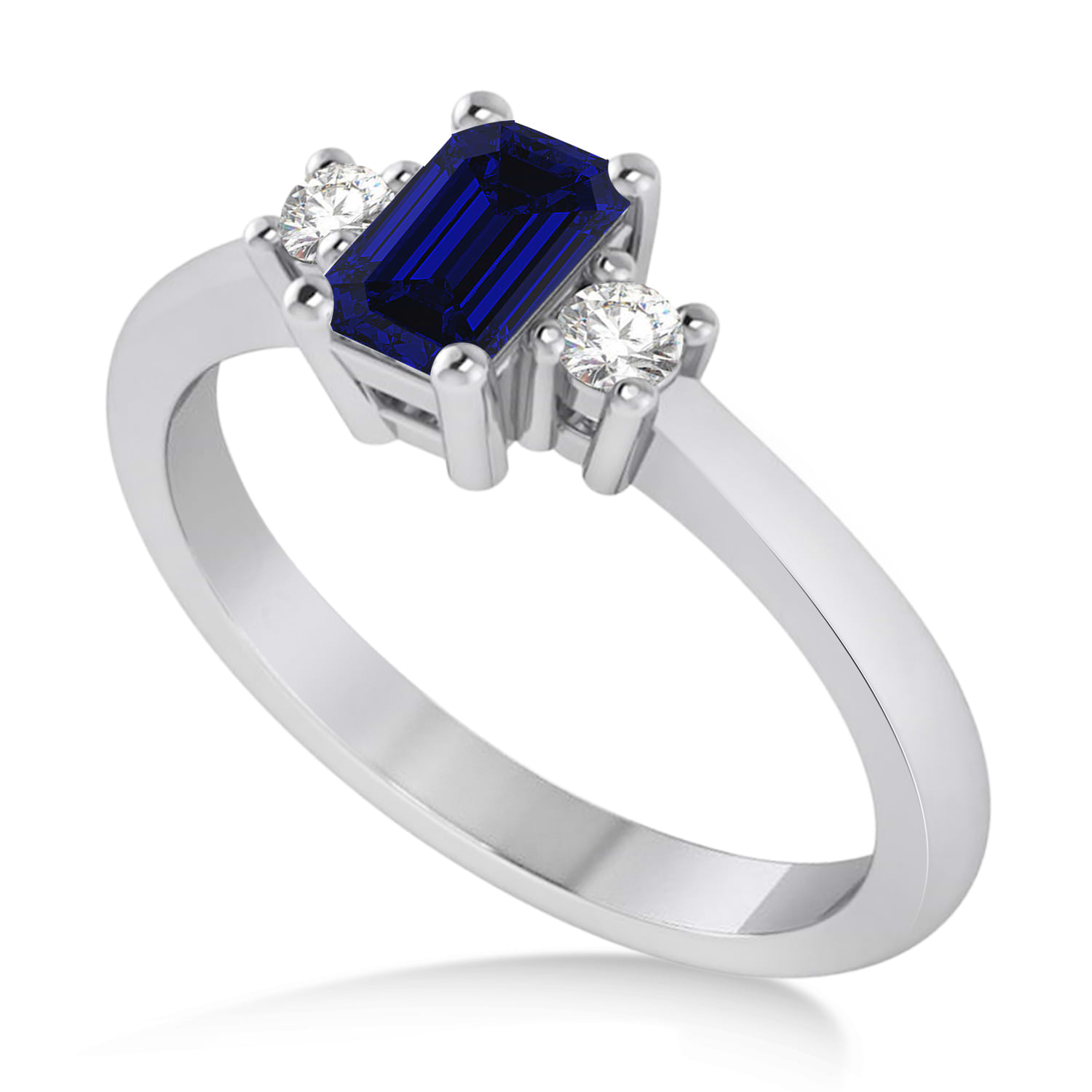 Emerald Blue Sapphire & Diamond Three-Stone Engagement Ring 14k White Gold (0.60ct)