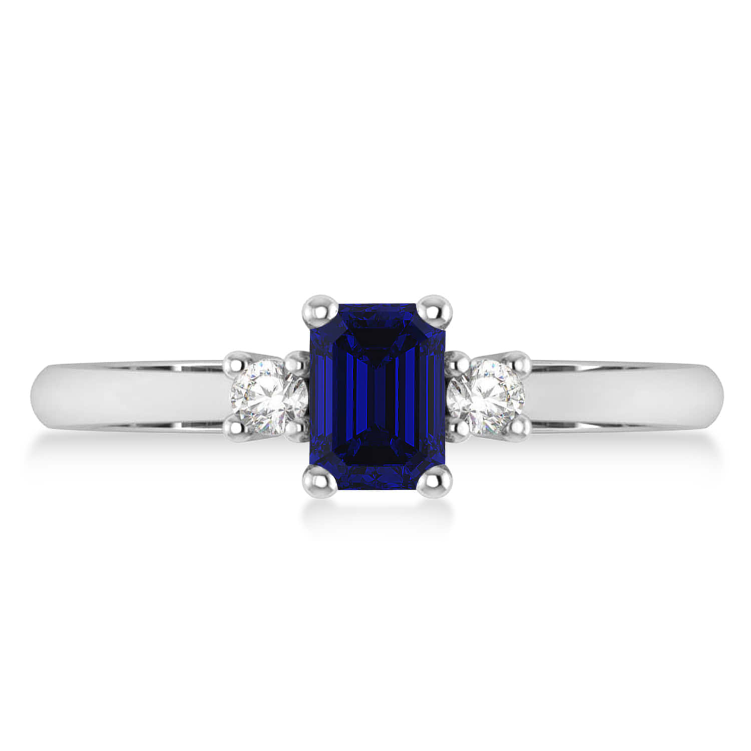 Emerald Blue Sapphire & Diamond Three-Stone Engagement Ring 14k White Gold (0.60ct)