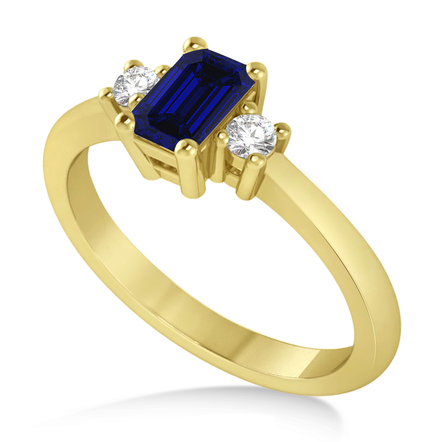 Emerald Blue Sapphire & Diamond Three-Stone Engagement Ring 14k Yellow Gold (0.60ct)