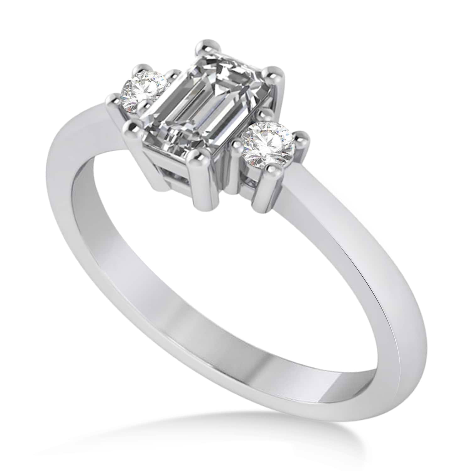 Emerald Lab Grown Diamond Three-Stone Engagement Ring 14k White Gold (0.60ct)