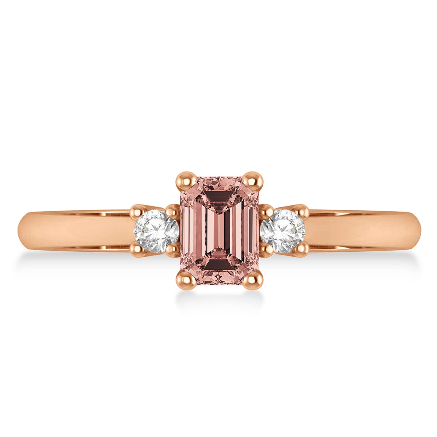 Emerald Morganite & Diamond Three-Stone Engagement Ring 14k Rose Gold (0.60ct)