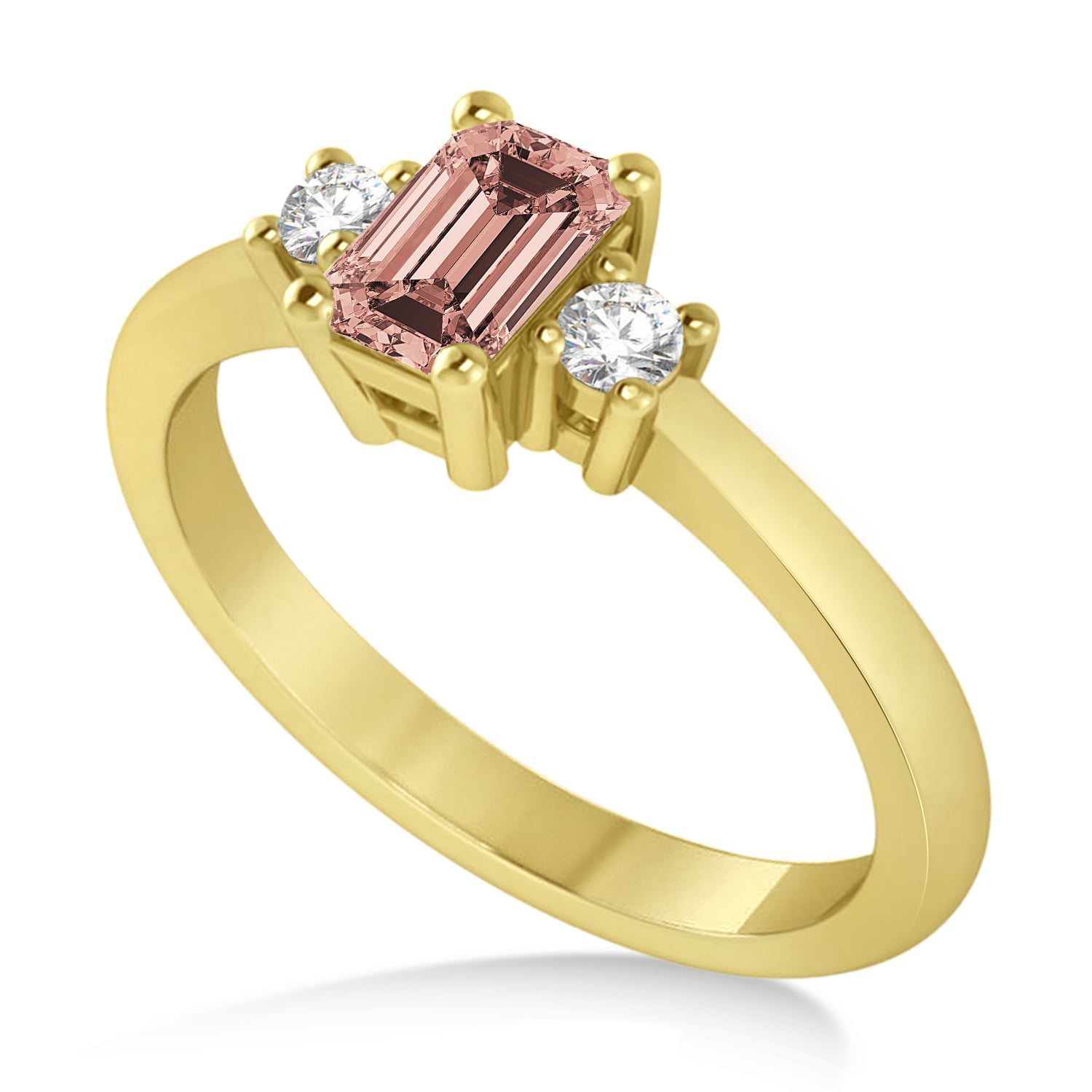 Emerald Morganite & Diamond Three-Stone Engagement Ring 14k Yellow Gold (0.60ct)