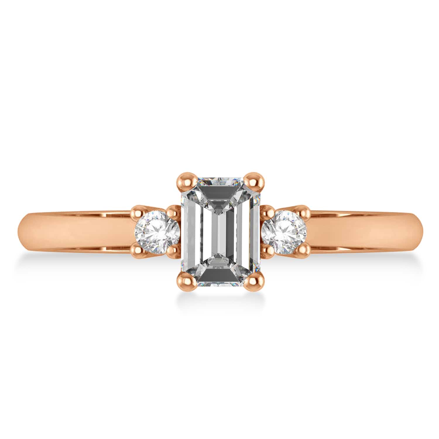Emerald Moissanite & Diamond Three-Stone Engagement Ring 14k Rose Gold (0.60ct)