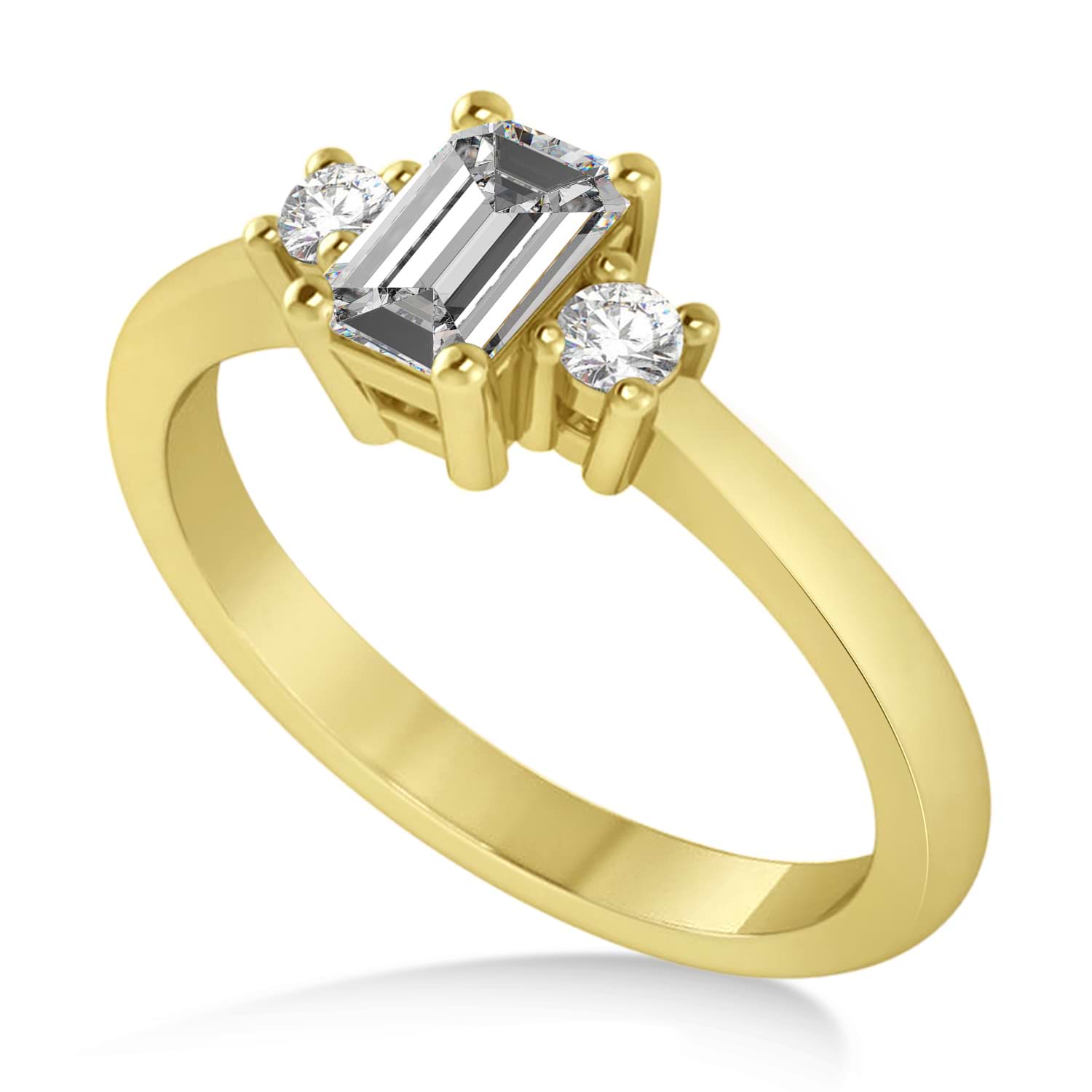 Emerald Moissanite & Diamond Three-Stone Engagement Ring 14k Yellow Gold (0.60ct)