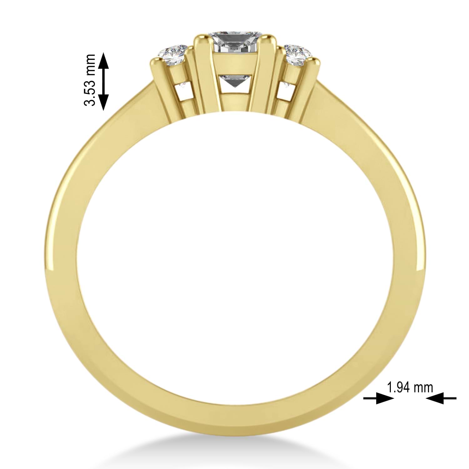 Emerald Moissanite & Diamond Three-Stone Engagement Ring 14k Yellow Gold (0.60ct)