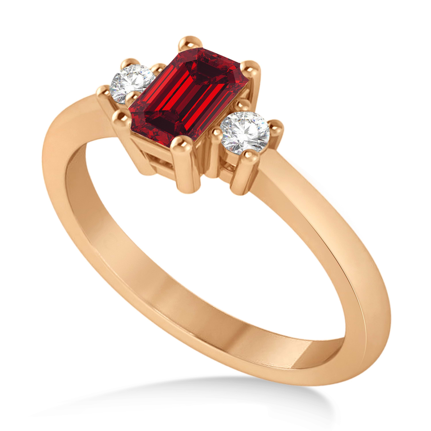 Emerald Ruby & Diamond Three-Stone Engagement Ring 14k Rose Gold (0.60ct)