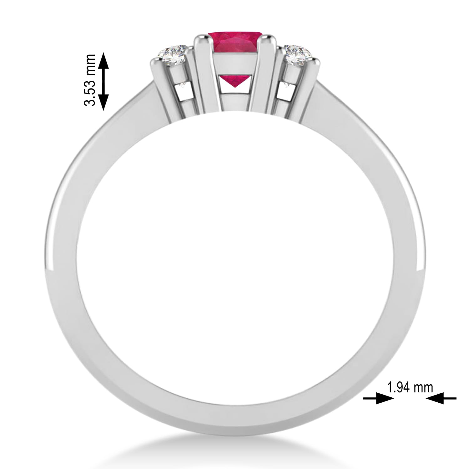 Emerald Ruby & Diamond Three-Stone Engagement Ring 14k White Gold (0.60ct)