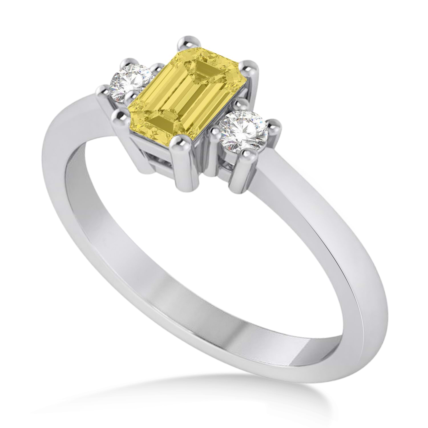 Emerald Yellow & White Diamond Three-Stone Engagement Ring 14k White Gold (0.60ct)