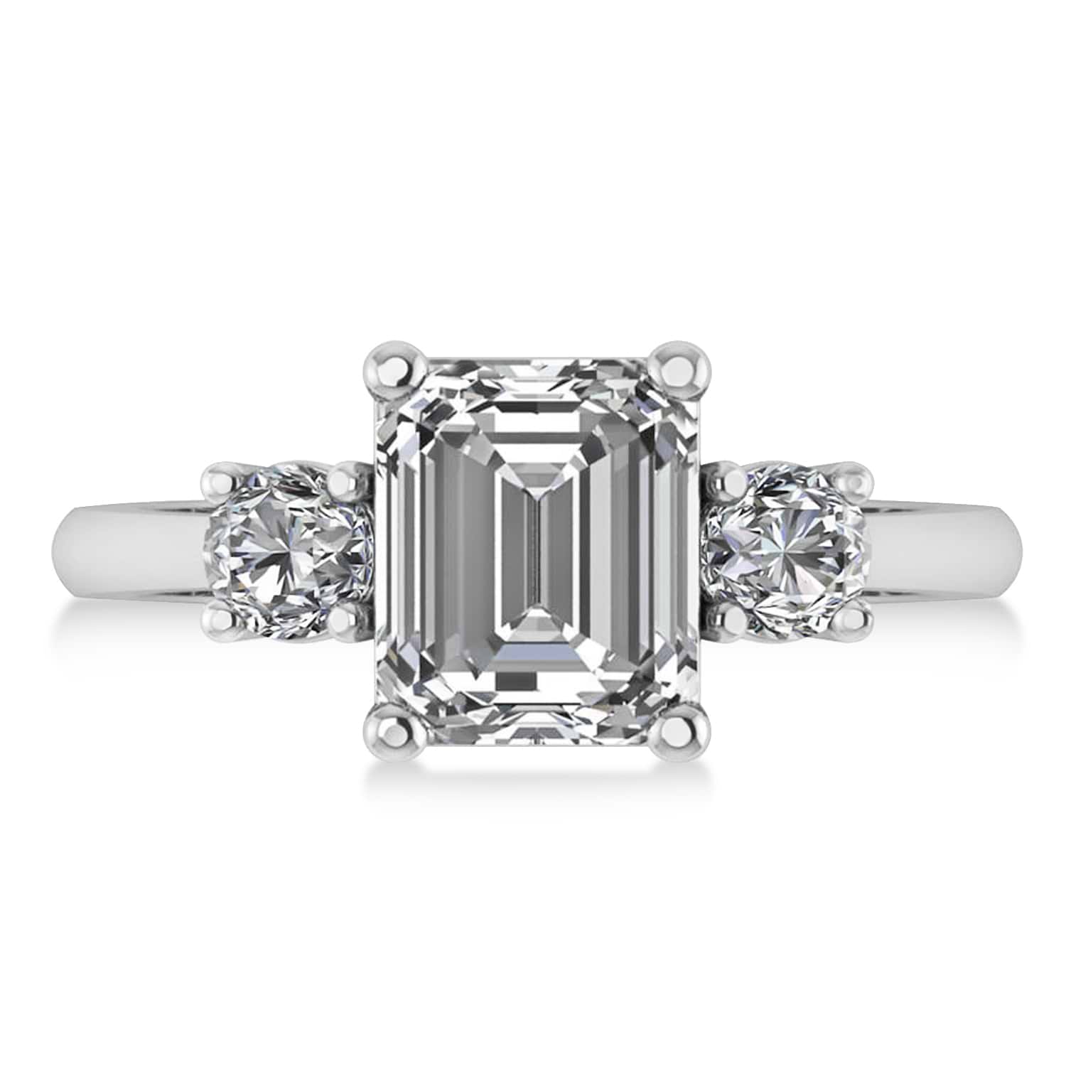 Emerald & Round 3-Stone Diamond Engagement Ring 14k White Gold 3ct - AZ2291