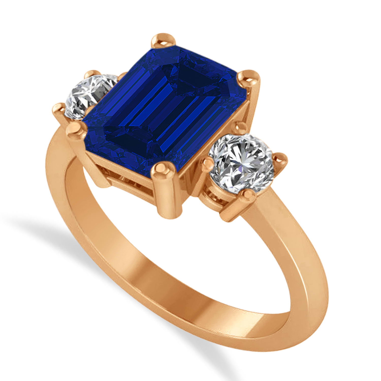 Emerald & Round 3-Stone Blue Sapphire & Diamond Engagement Ring 14k Rose Gold (3.00ct)