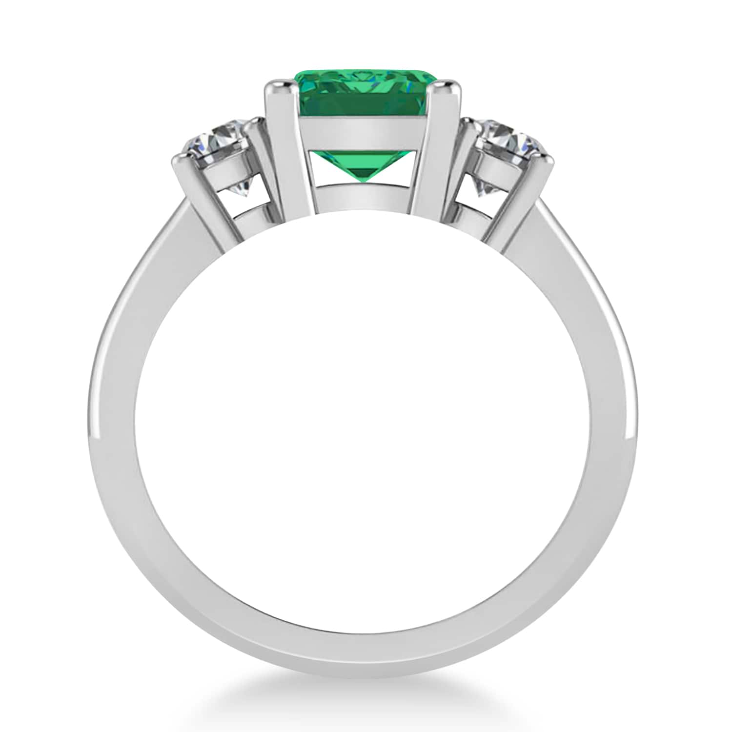 Emerald & Round 3-Stone Emerald & Diamond Engagement Ring 14k White Gold (3.00ct)