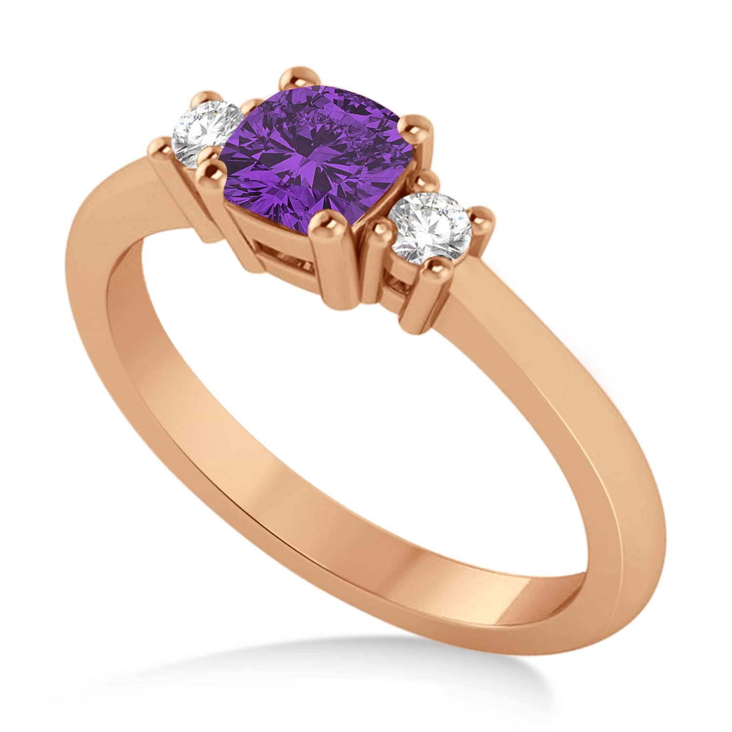 Cushion Amethyst & Diamond Three-Stone Engagement Ring 14k Rose Gold (0.60ct)