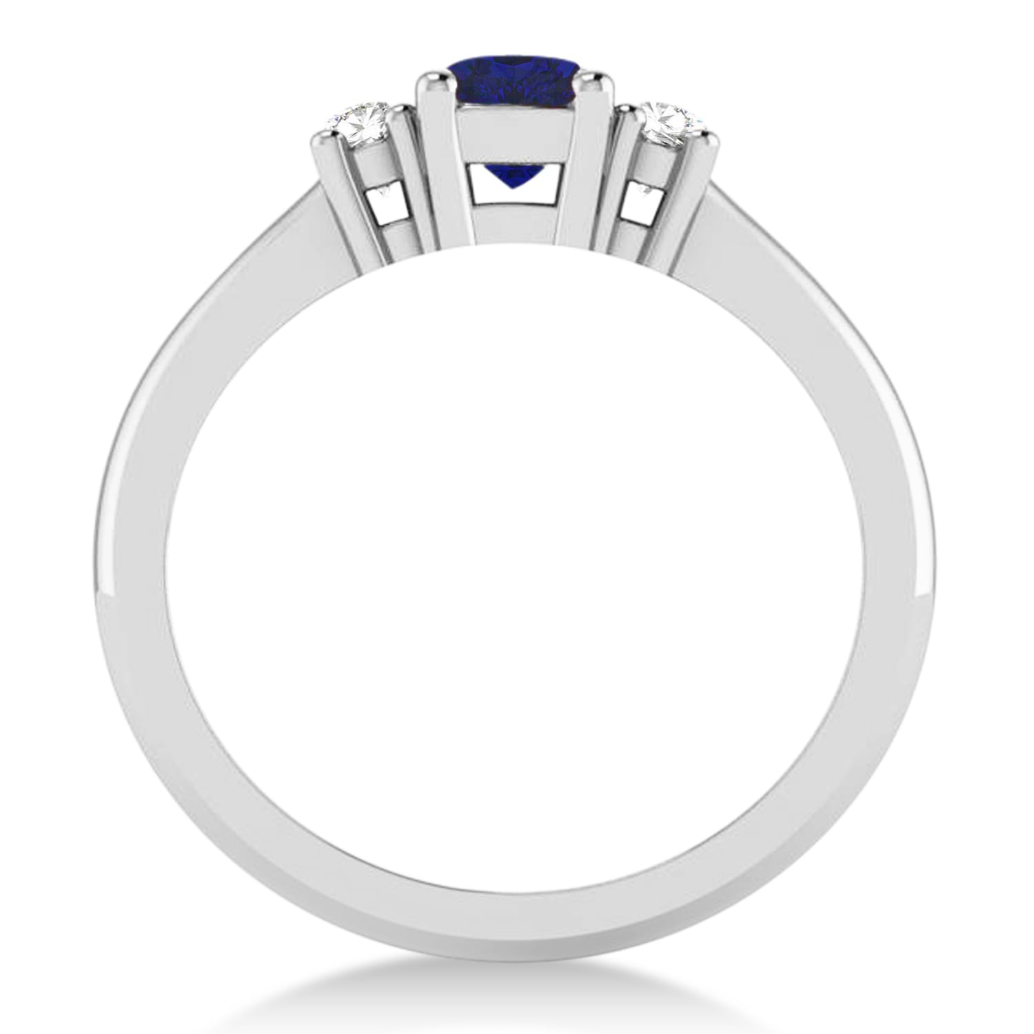 Cushion Blue Sapphire & Diamond Three-Stone Engagement Ring 14k White Gold (0.60ct)
