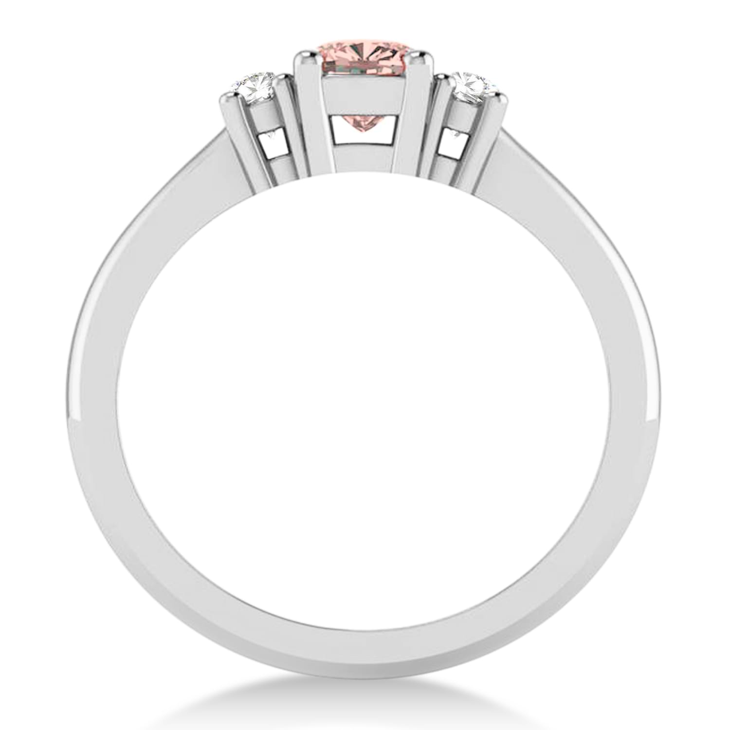 Cushion Morganite & Diamond Three-Stone Engagement Ring 14k White Gold (0.60ct)