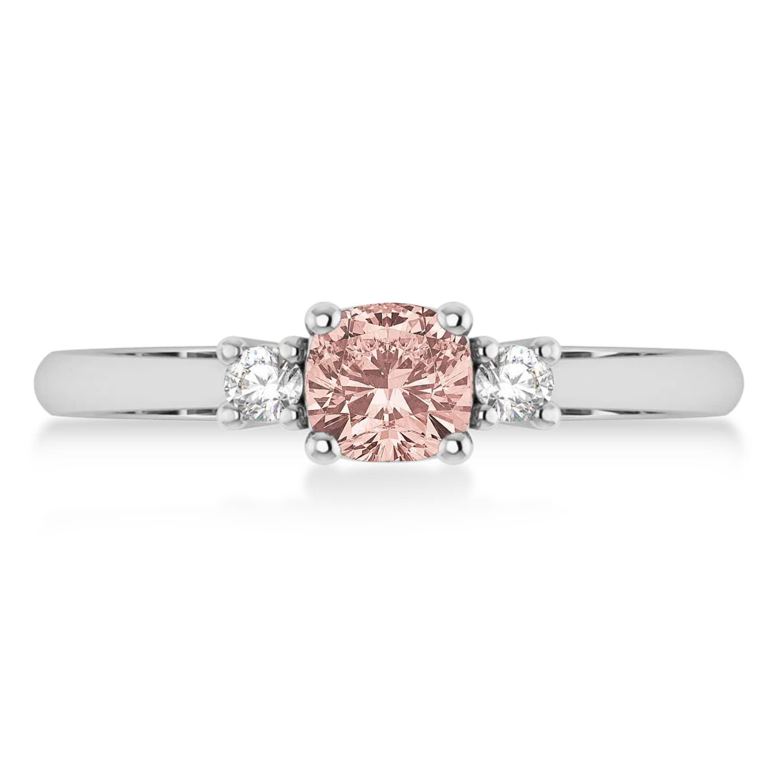 Cushion Morganite & Diamond Three-Stone Engagement Ring 14k White Gold (0.60ct)