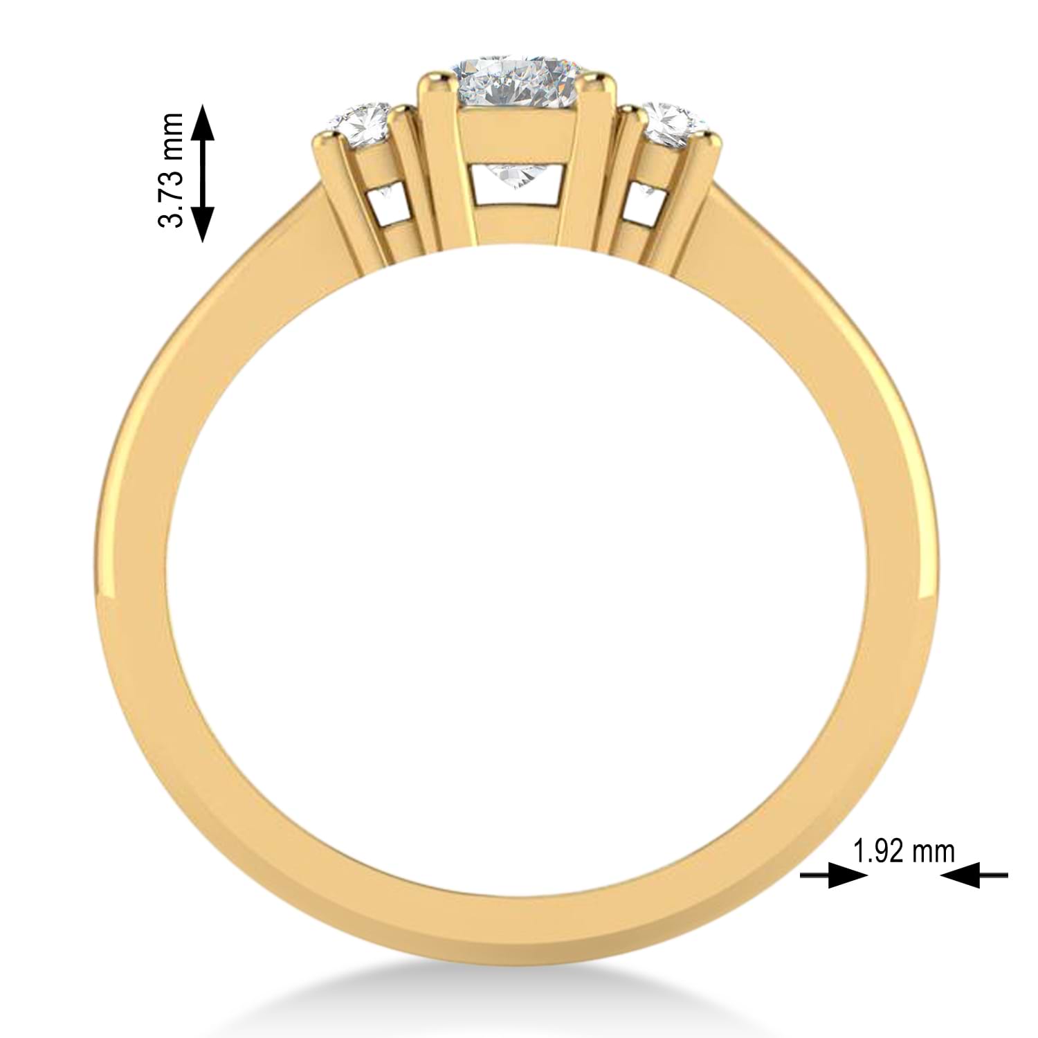 Cushion Moissanite & Diamond Three-Stone Engagement Ring 14k Yellow Gold (0.60ct)