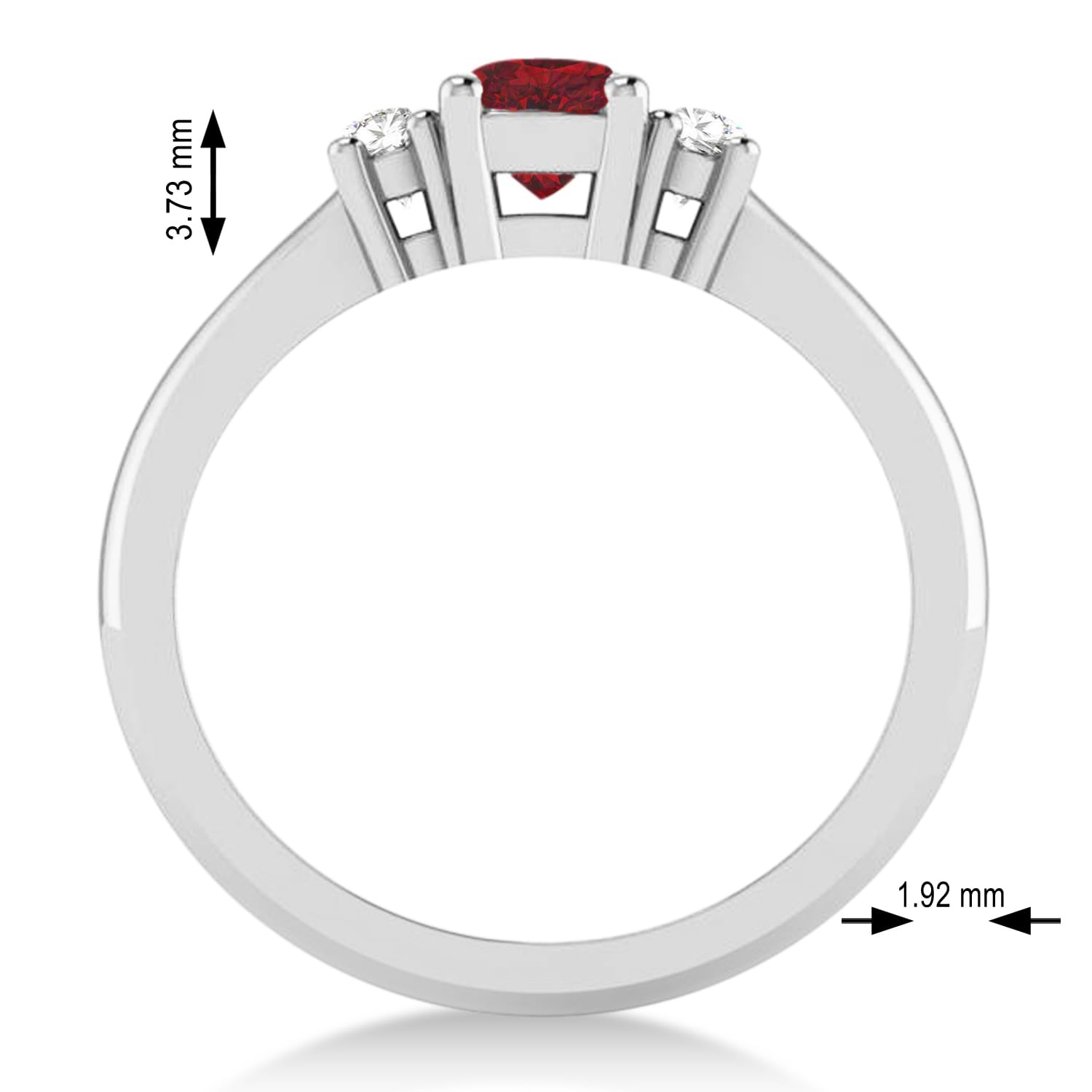 Cushion Ruby & Diamond Three-Stone Engagement Ring 14k White Gold (0.60ct)