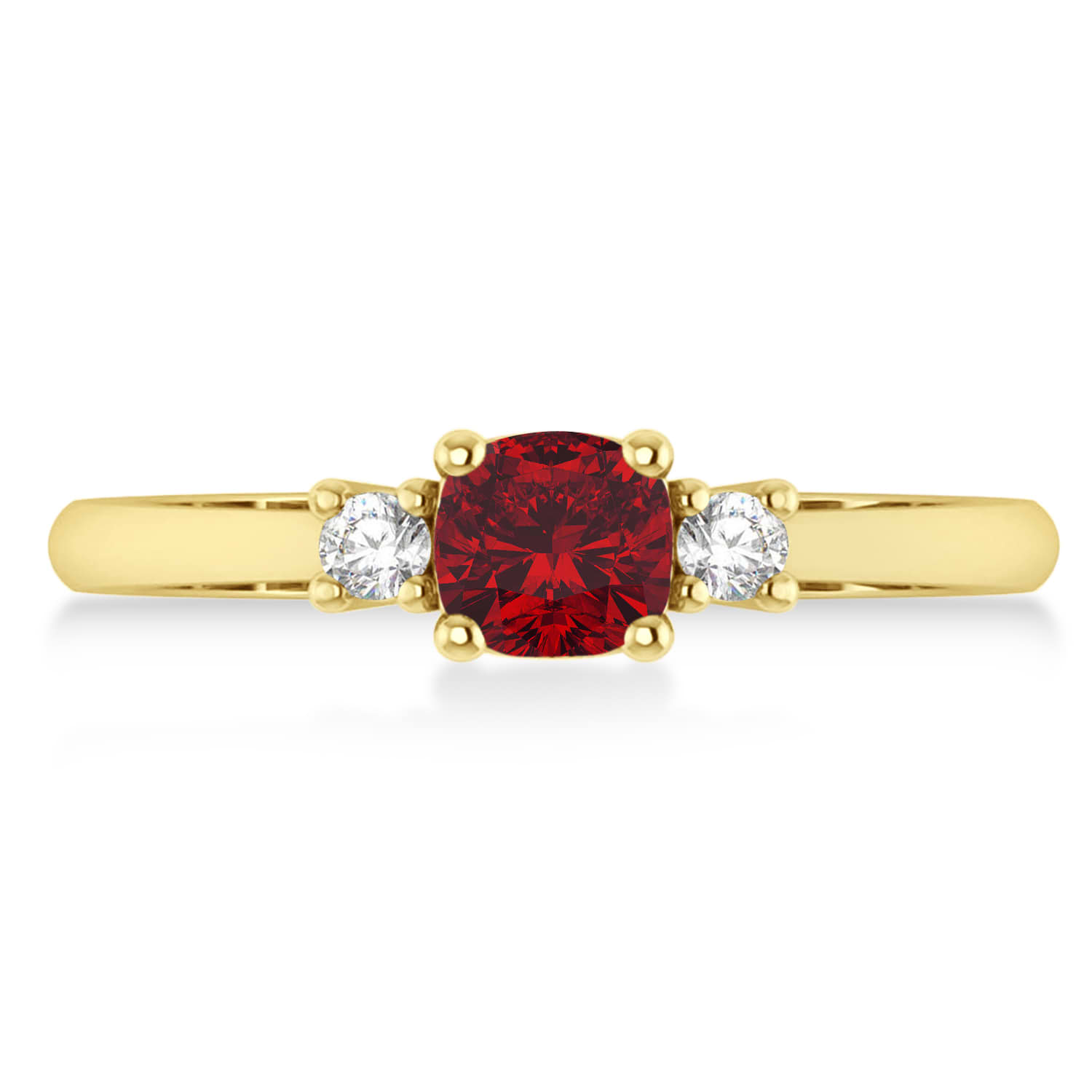 Cushion Ruby & Diamond Three-Stone Engagement Ring 14k Yellow Gold (0.60ct)
