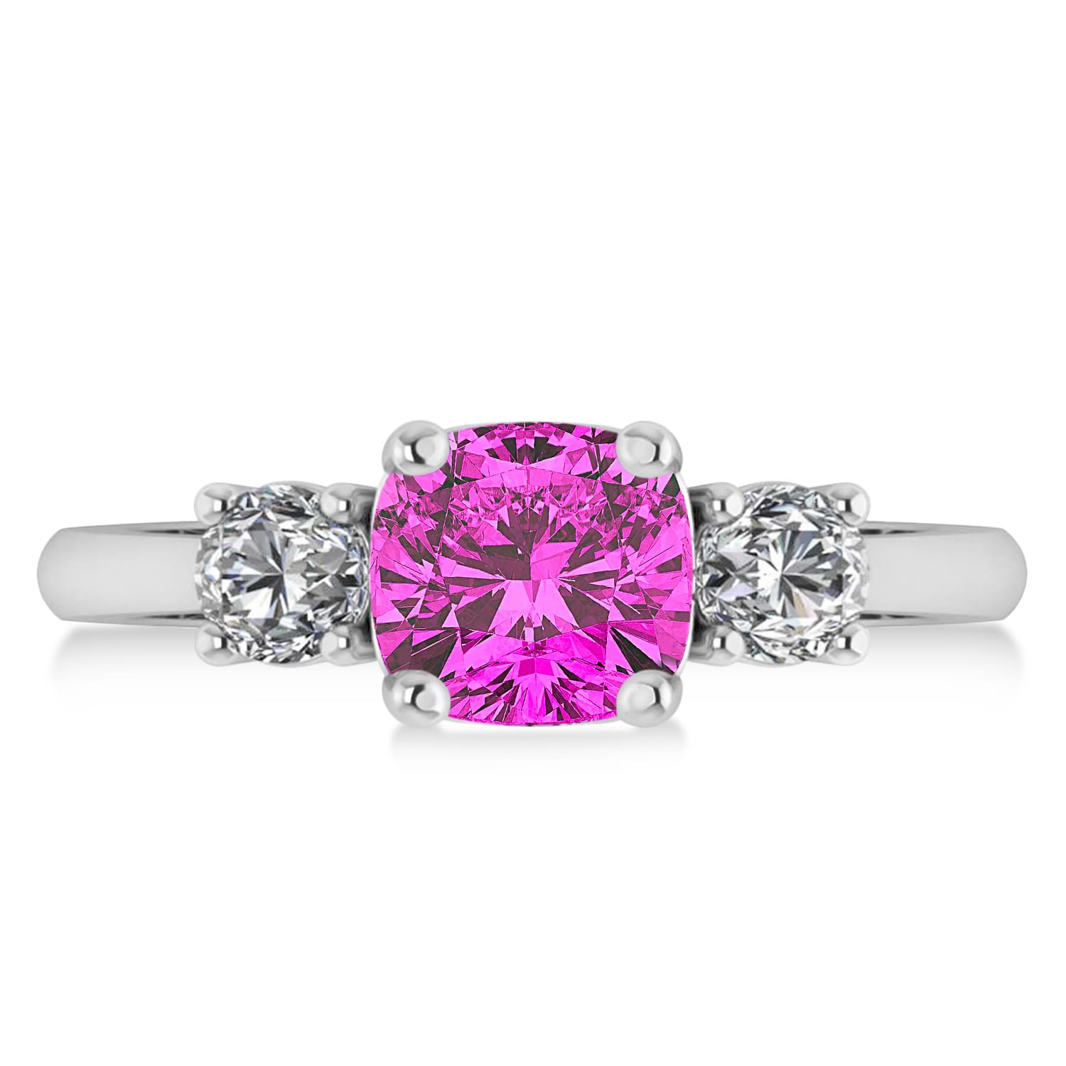 Cushion & Round 3-Stone Pink Topaz & Diamond Engagement Ring 14k White Gold (2.50ct)