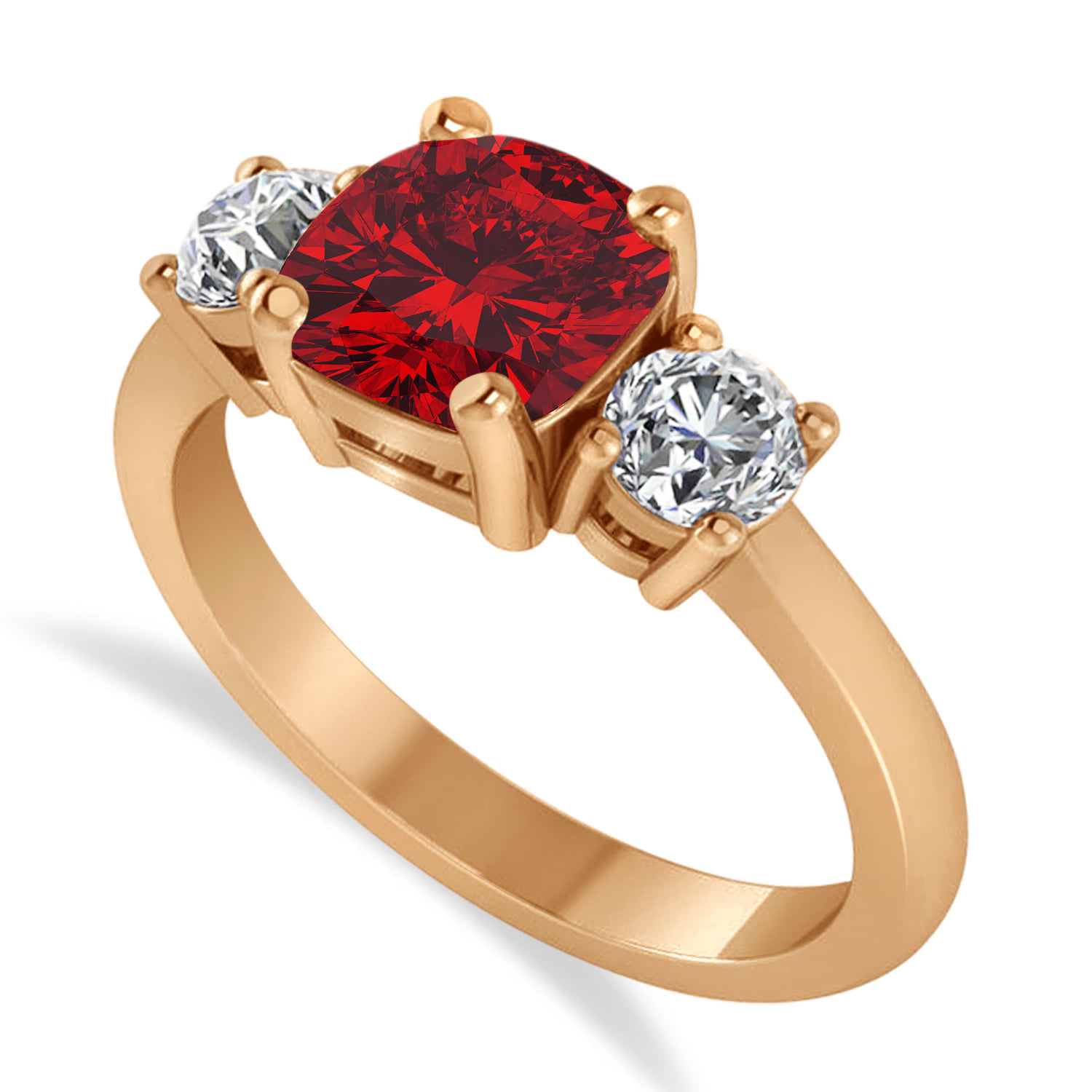Cushion & Round 3-Stone Ruby & Diamond Engagement Ring 14k Rose Gold (2.50ct)