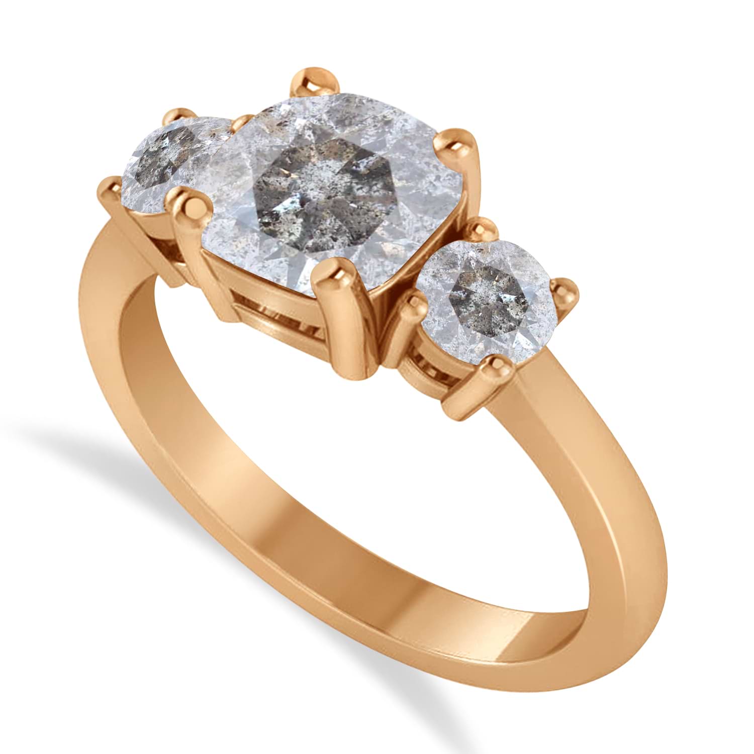 Cushion & Round 3-Stone Salt & Pepper Diamond Engagement Ring 14k Rose Gold (2.50ct)