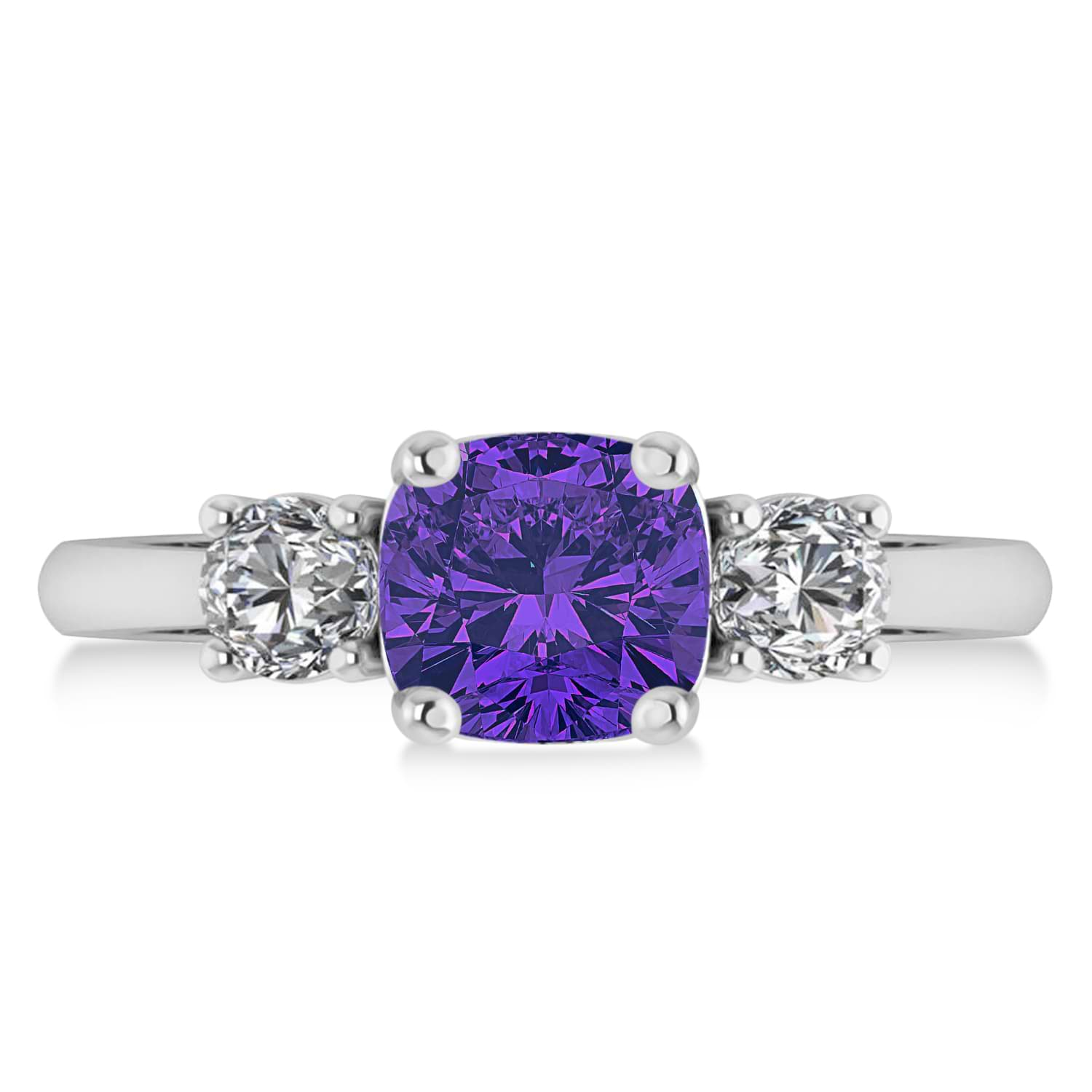 Cushion And Round 3 Stone Tanzanite And Diamond Engagement Ring 14k White