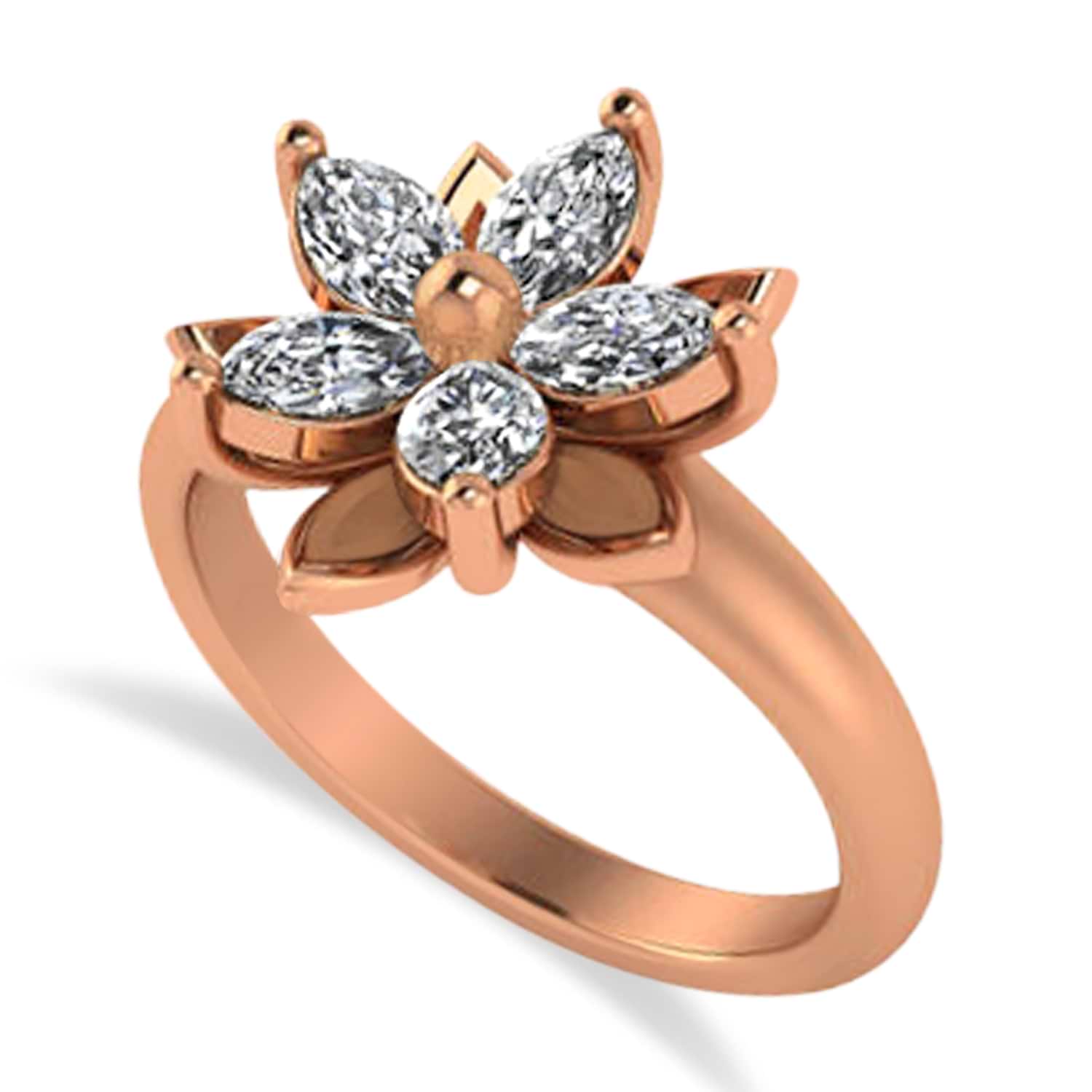 Diamond 5-Petal Flower Fashion Ring 14k Rose Gold (1.00ct)