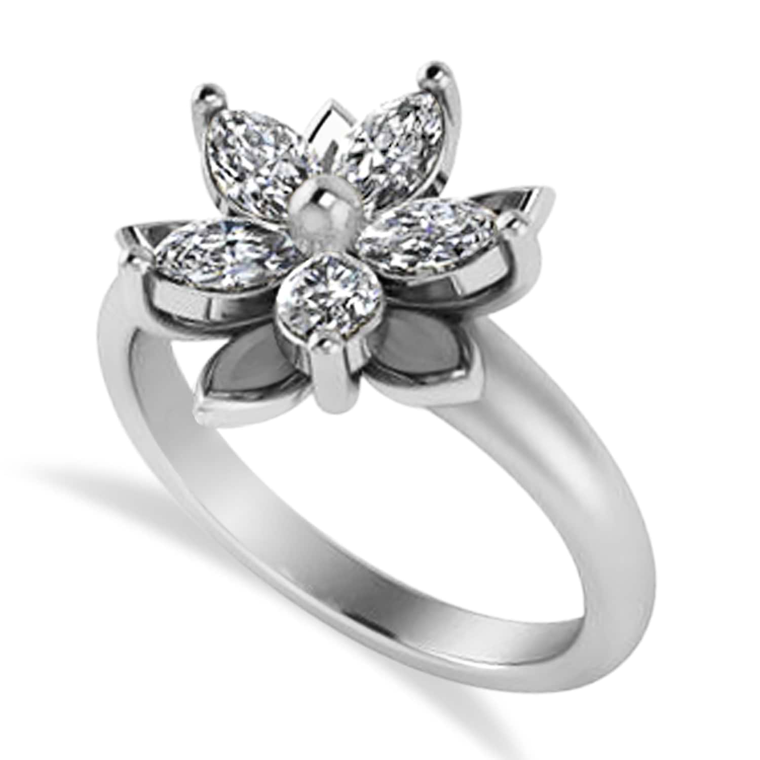 Diamond 5-Petal Flower Fashion Ring 14k White Gold (1.00ct)