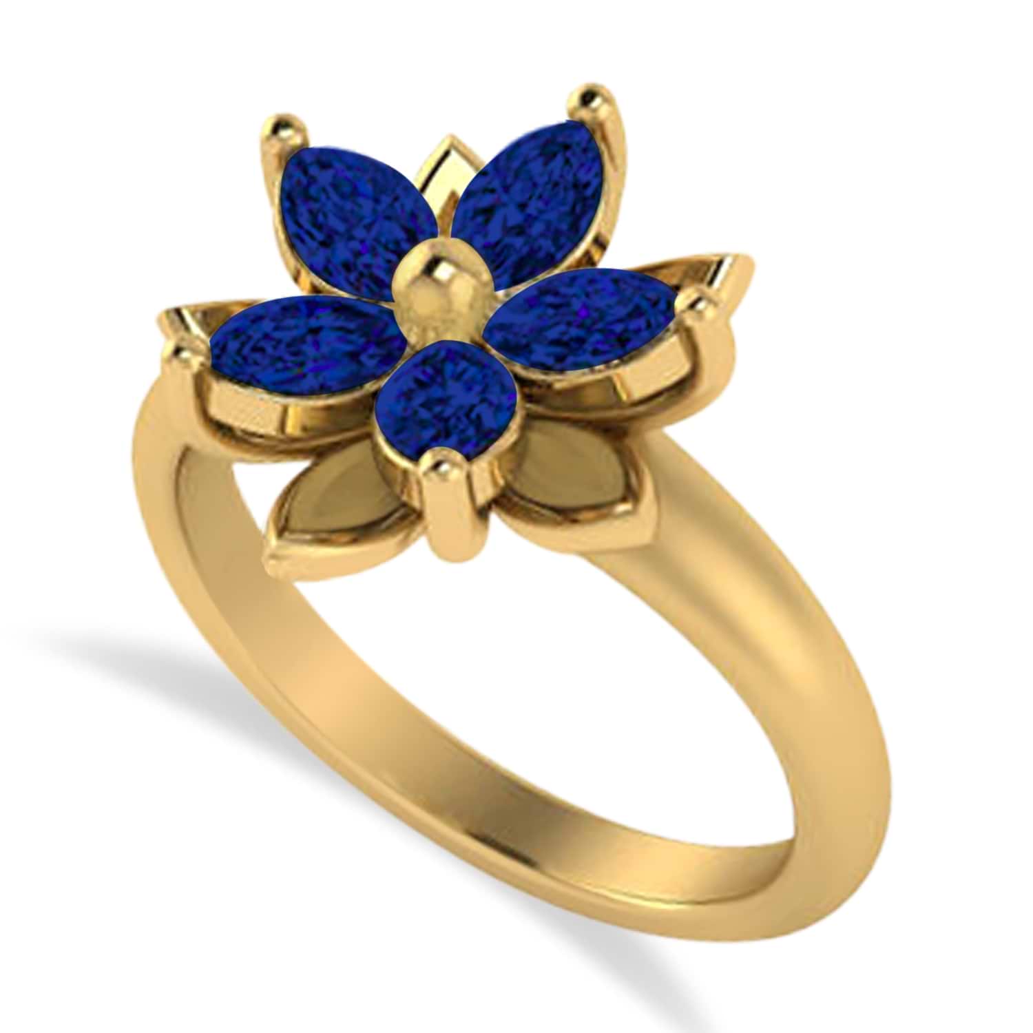 Blue Sapphire 5-Petal Flower Fashion Ring 14k Yellow Gold (1.20ct)