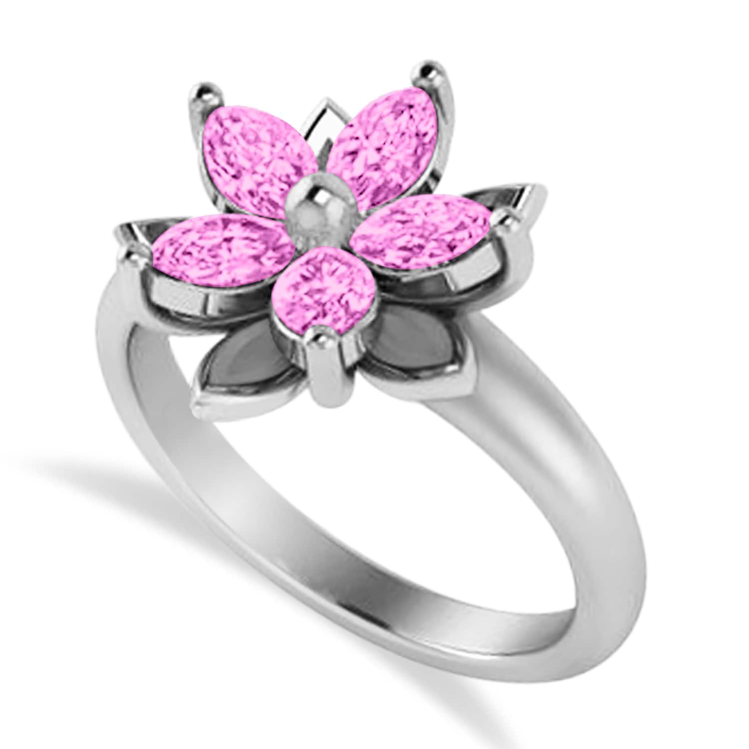 Pink Sapphire 5-Petal Flower Fashion Ring 14k White Gold (1.20ct)