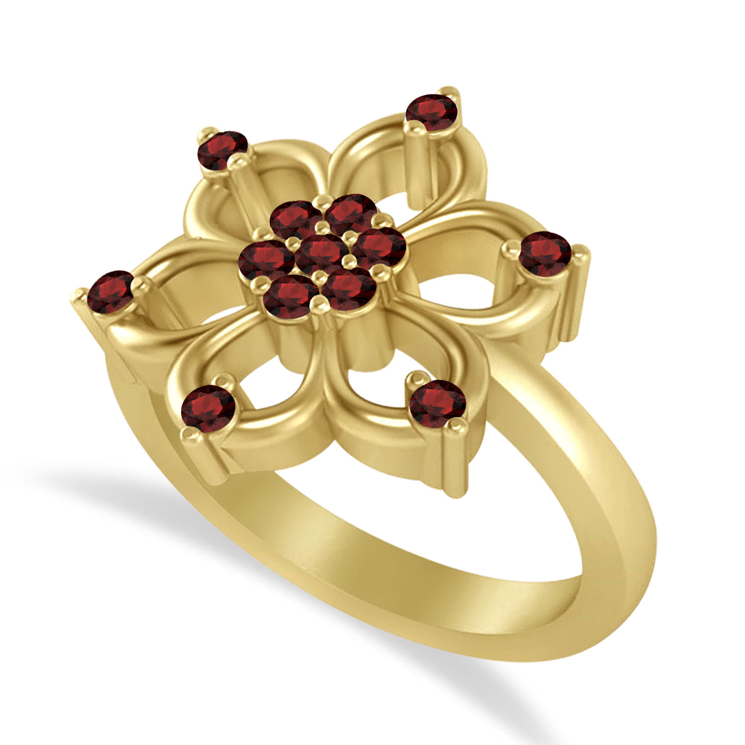 Garnet Six-Petal Flower Ring/Wedding Band 14k Yellow Gold (0.26ct)