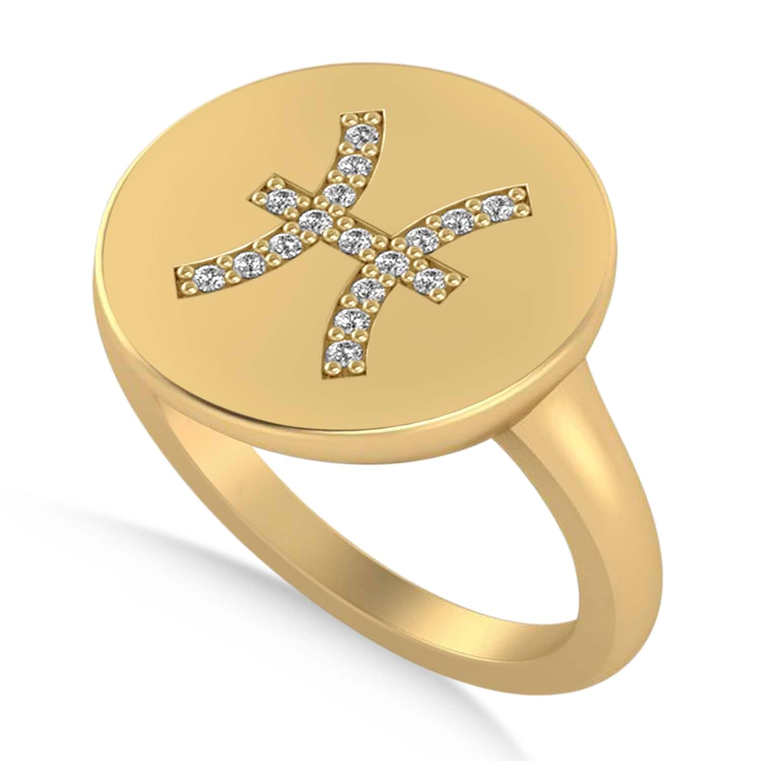 Diamond Pisces Zodiac Disk Ring 14k Yellow Gold (0.085ct)