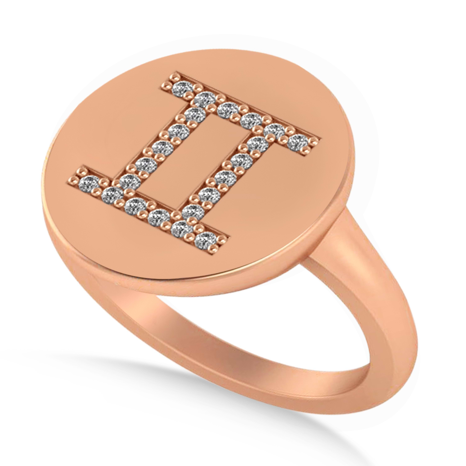Diamond Gemini Zodiac Disk Ring 14k Rose Gold (0.11ct)