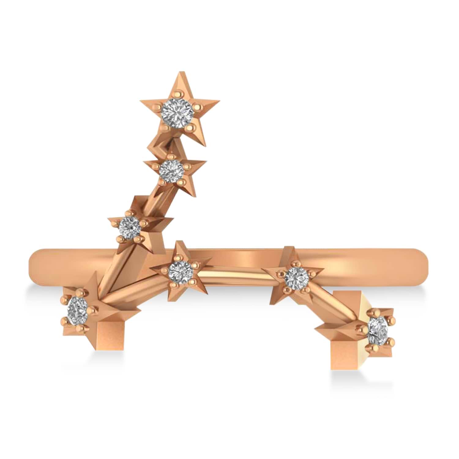 Diamond Pisces Zodiac Constellation Star Ring 14k Rose Gold (0.10 ct)