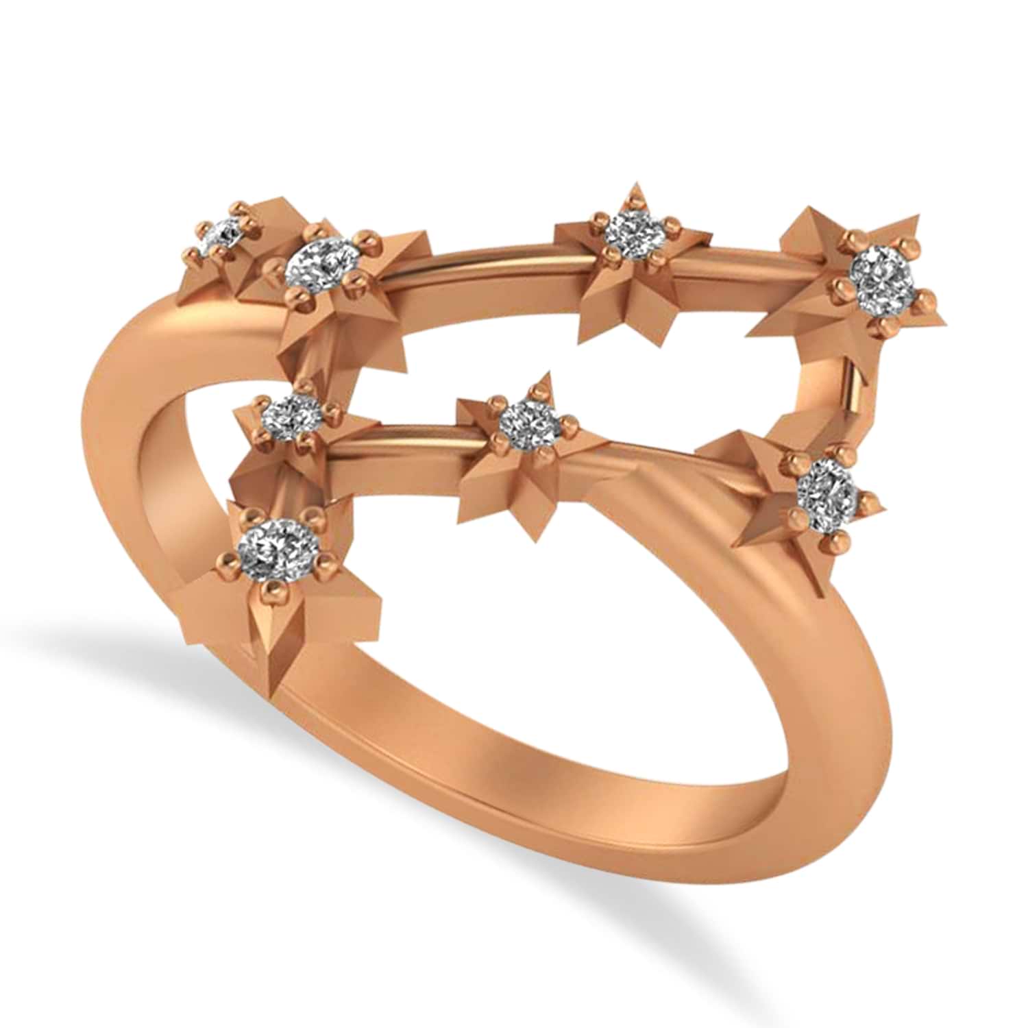 Diamond Gemini Zodiac Constellation Star Ring 14k Rose Gold (0.12ct)