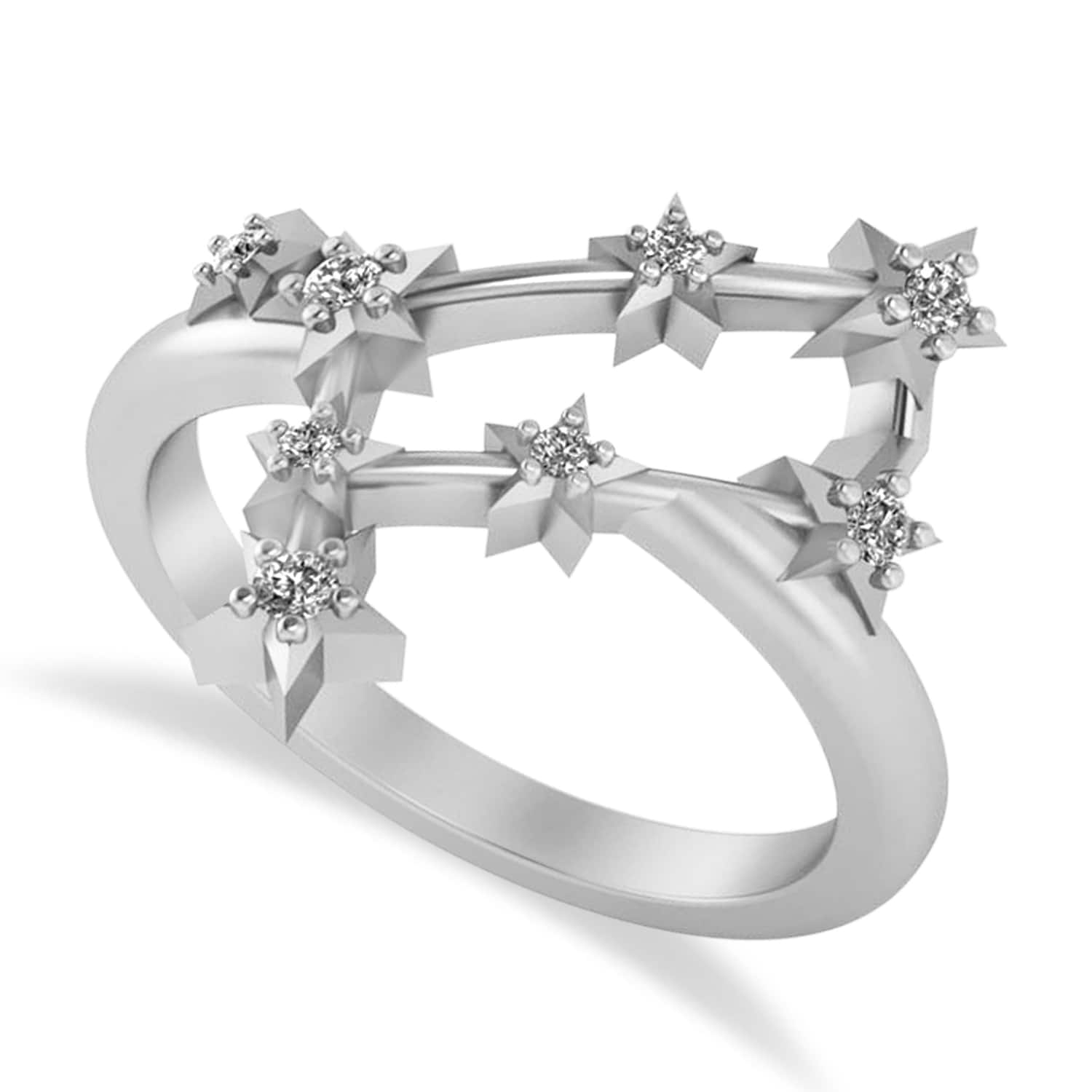 Diamond Gemini Zodiac Constellation Star Ring 14k White Gold (0.12ct)
