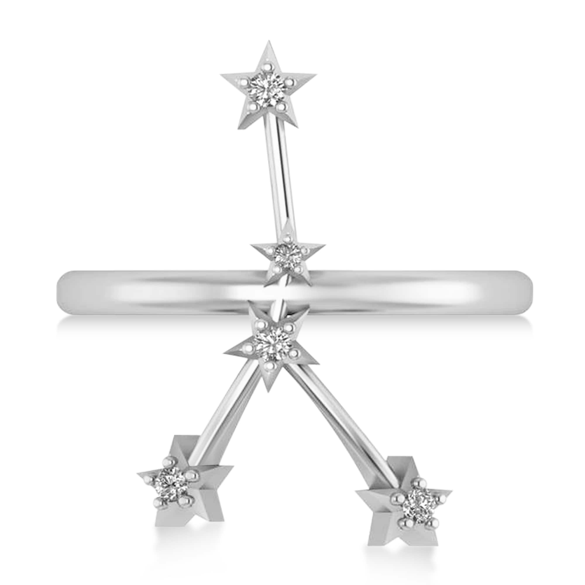 Diamond Cancer Zodiac Constellation Star Ring 14k White Gold (0.09ct)