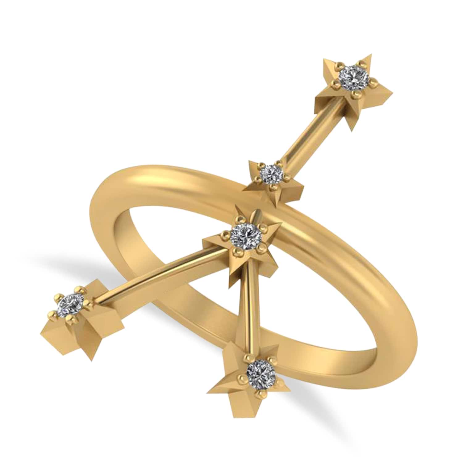 Diamond Cancer Zodiac Constellation Star Ring 14k Yellow Gold (0.09ct)