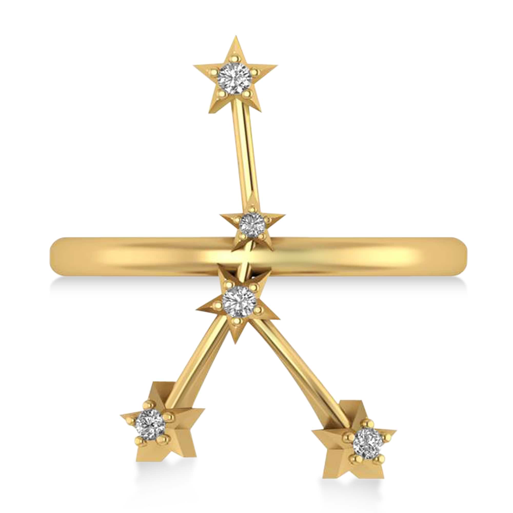 Diamond Cancer Zodiac Constellation Star Ring 14k Yellow Gold (0.09ct)