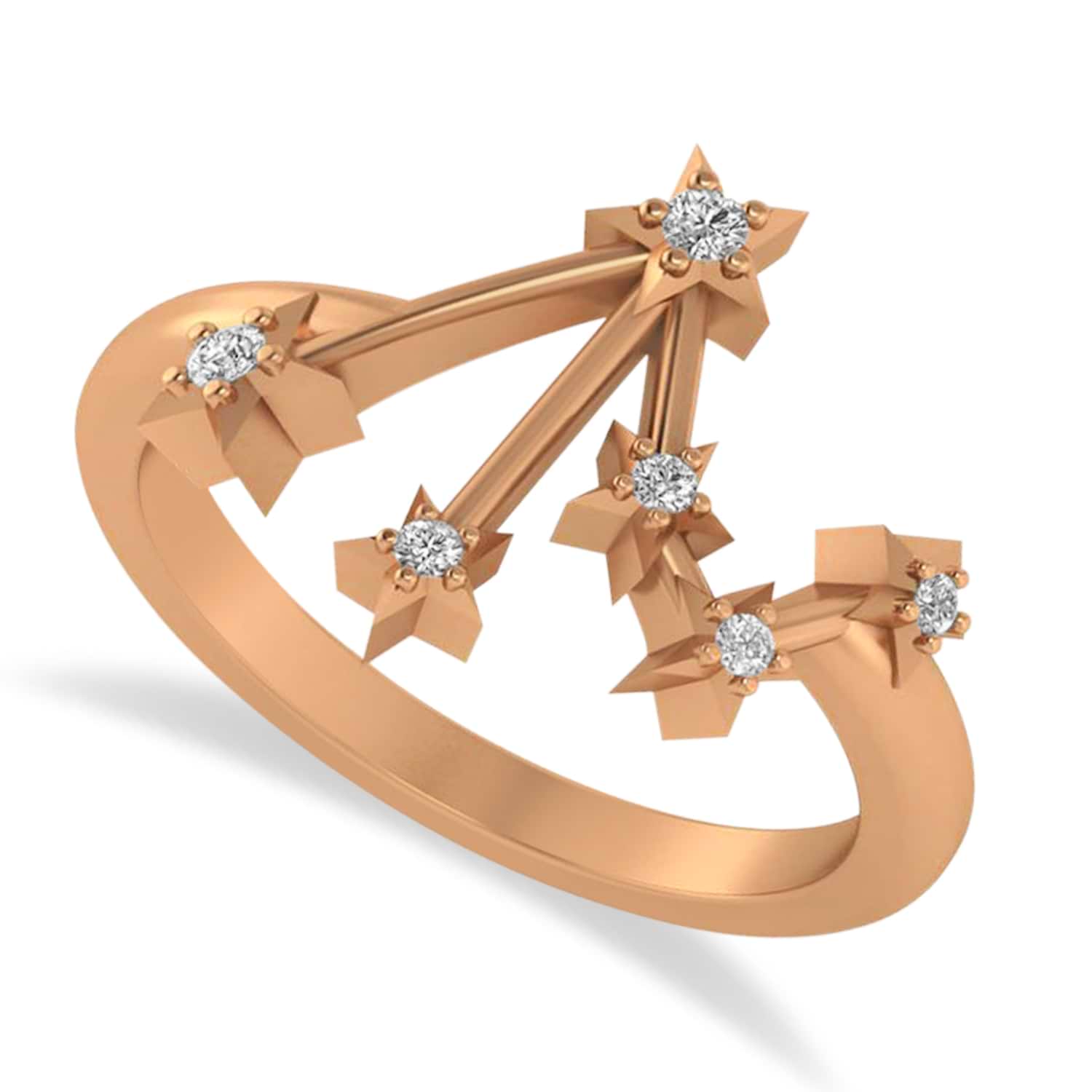 Diamond Libra Zodiac Constellation Star Ring 14k Rose Gold (0.08ct)