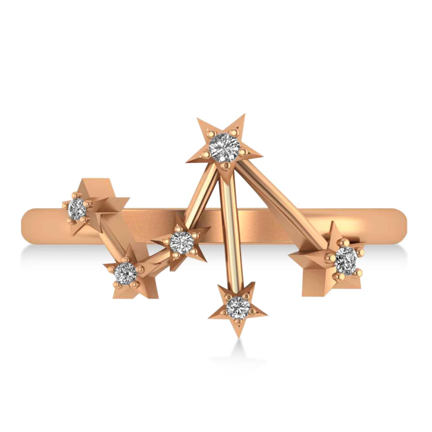 Diamond Libra Zodiac Constellation Star Ring 14k Rose Gold (0.08ct)