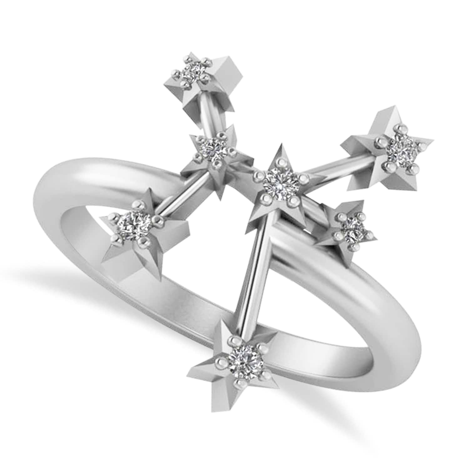 Diamond Sagittarius Zodiac Constellation Star Ring 14k White Gold (0.11ct)
