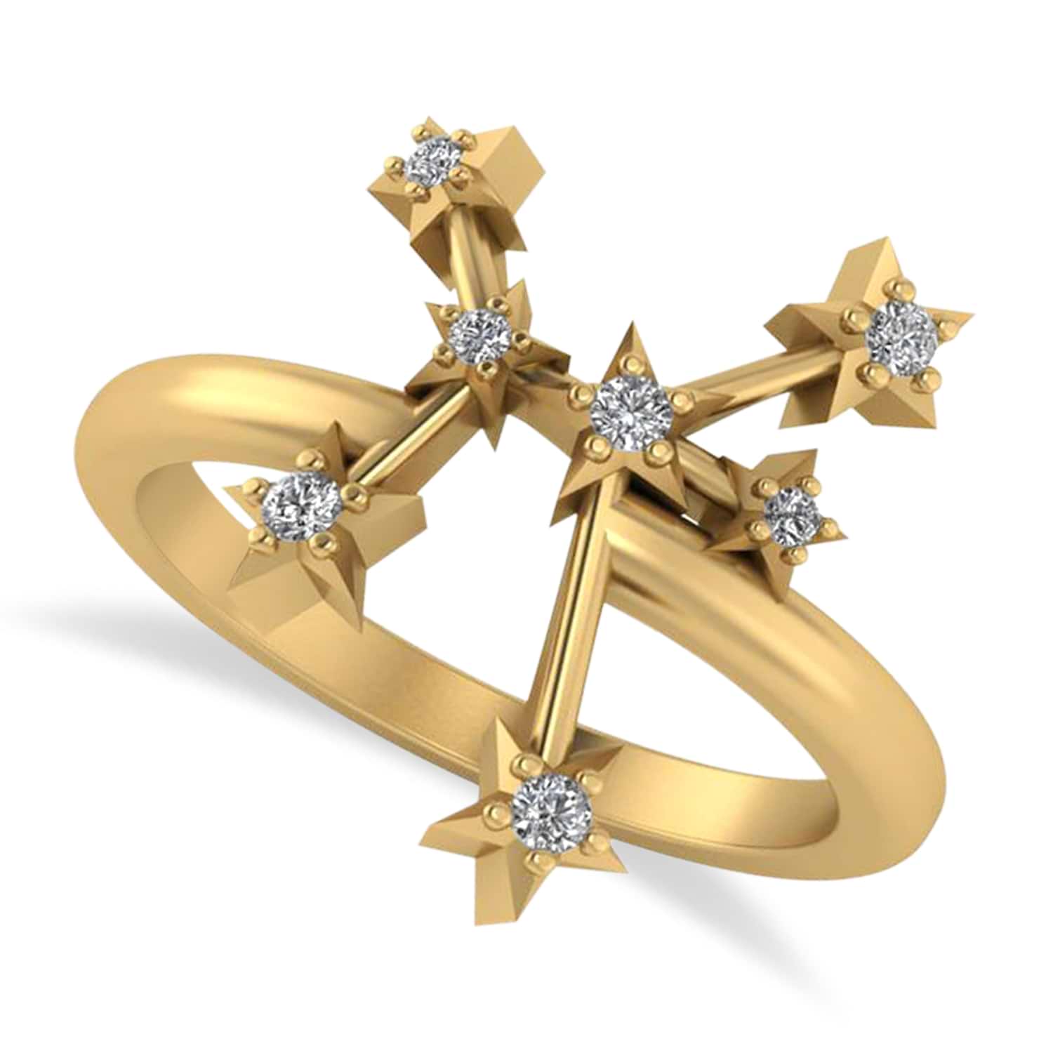 Diamond Sagittarius Zodiac Constellation Star Ring 14k Yellow Gold (0.11ct)