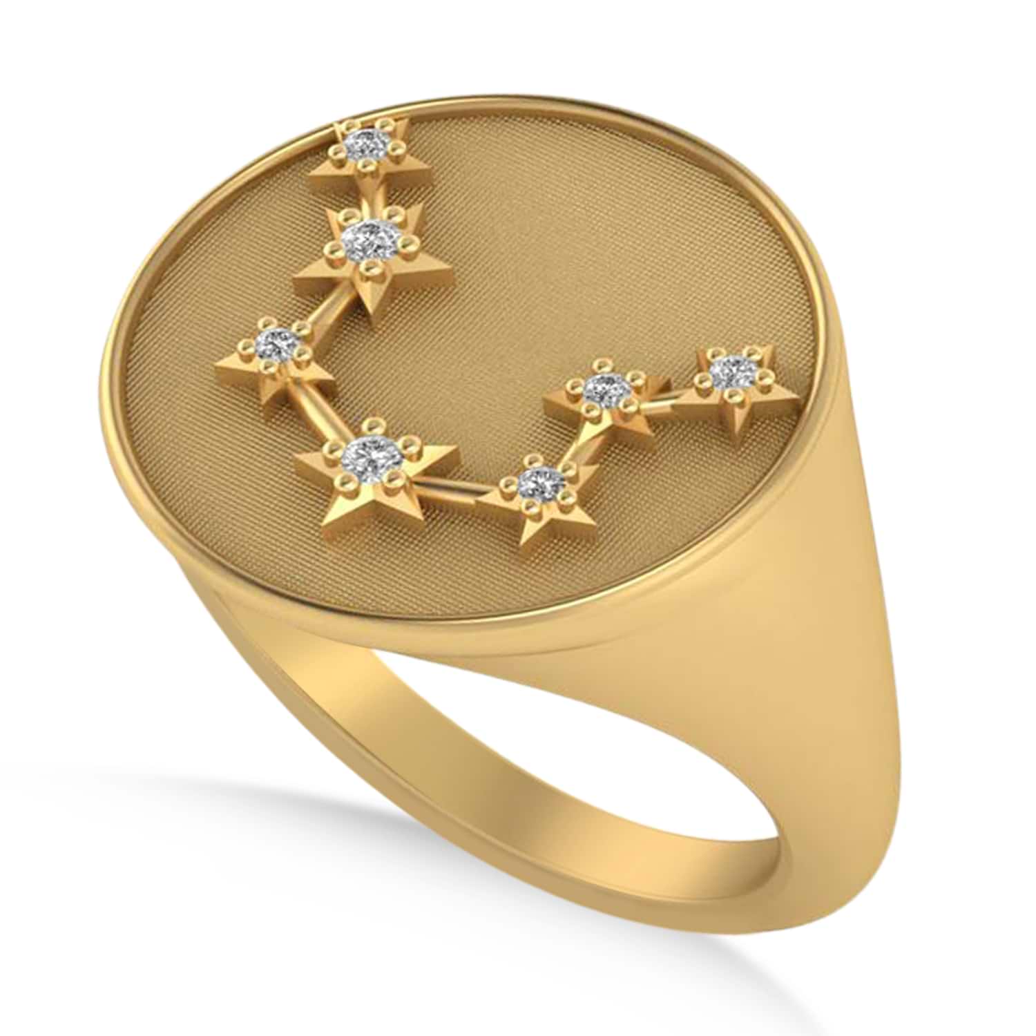 Diamond Aquarius Zodiac Constellation Disk Ring 14k Yellow Gold (0.045ct)