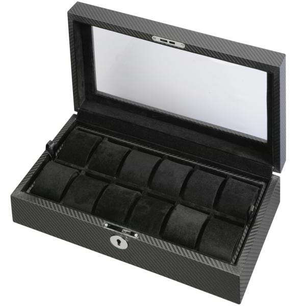 Men's 12 Watch Box Storage w/ Removable Tray & Display Top