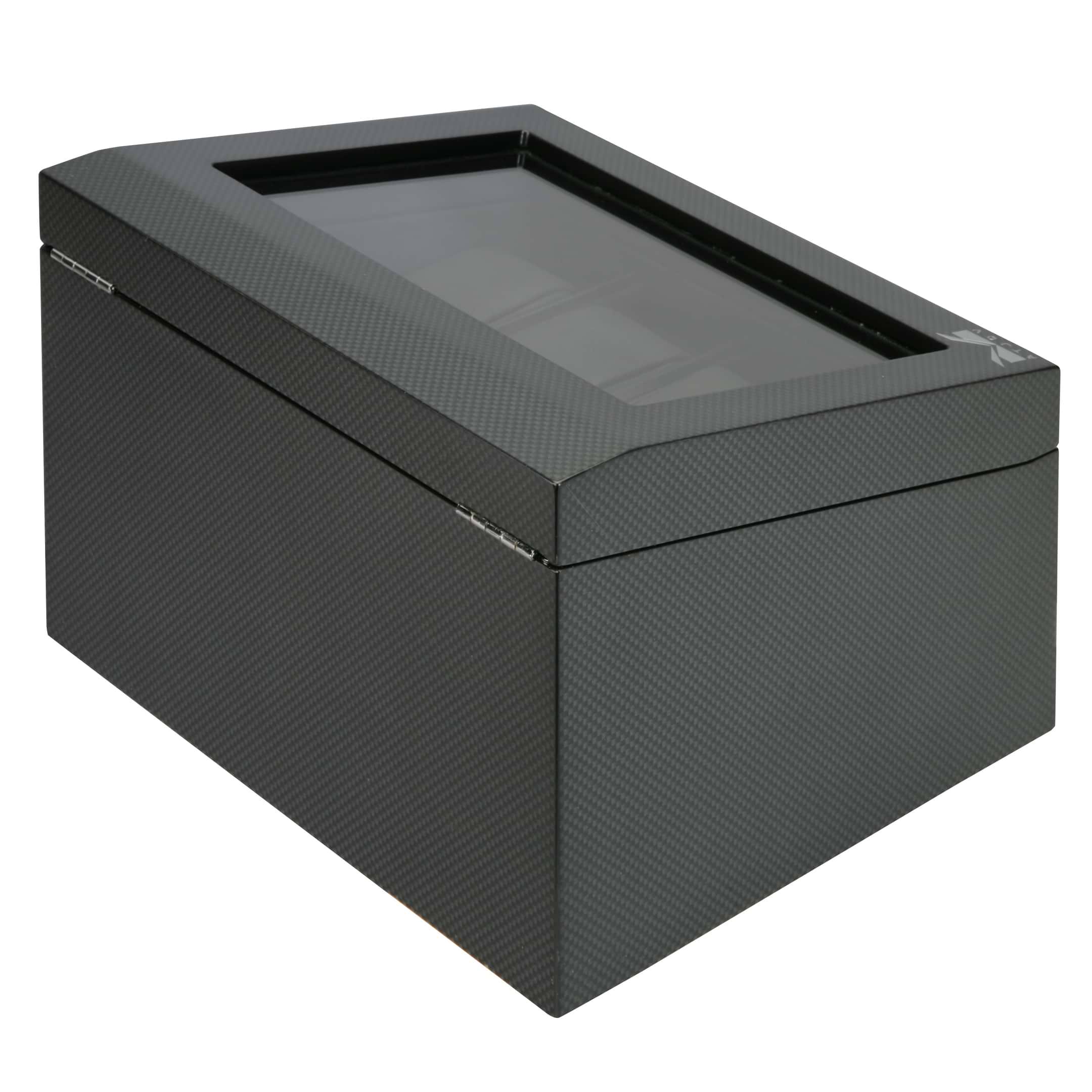 Matte Carbon Fiber Eight Watch Box Black Leather Interior & Storage