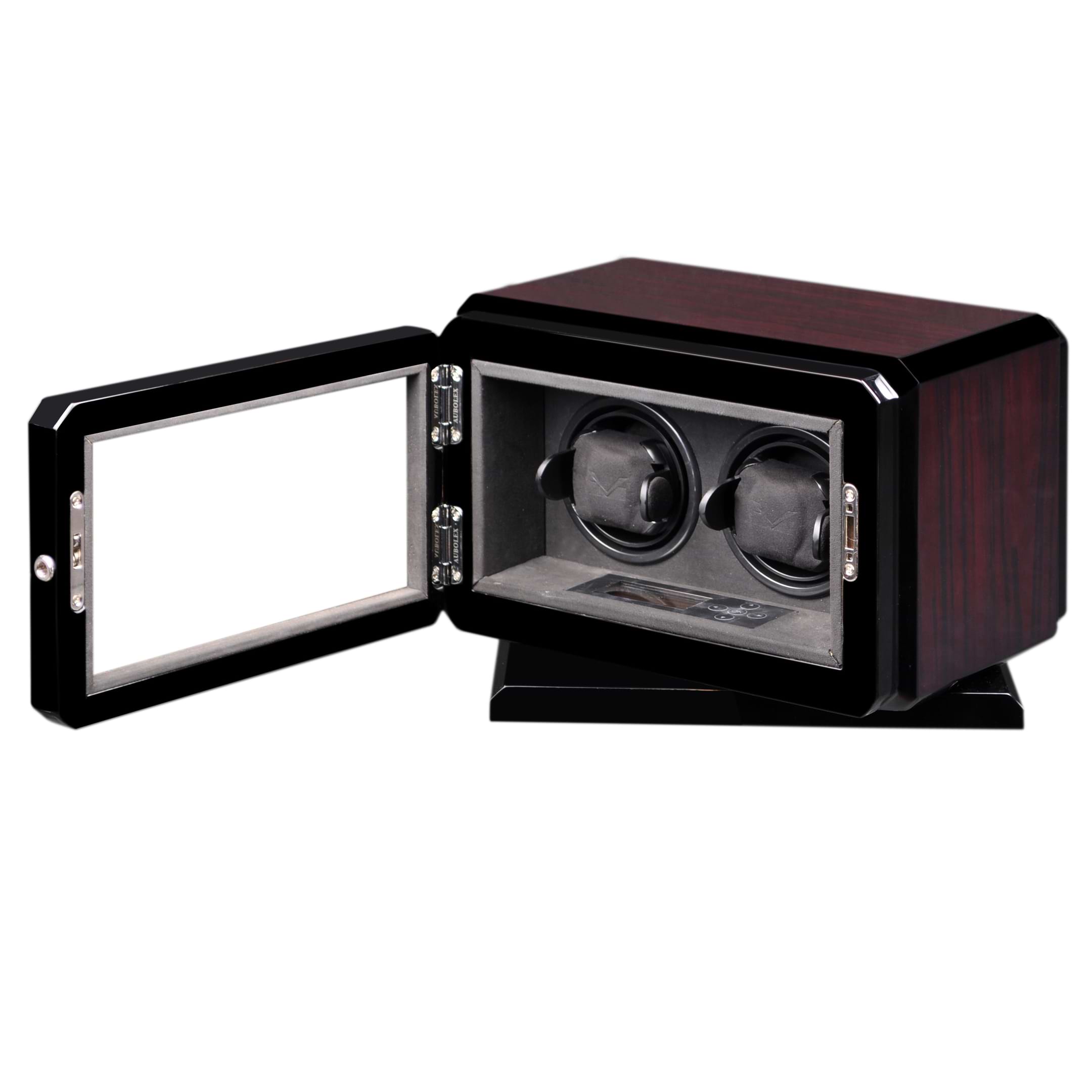 High Gloss Rosewood Rotating Base Double Watch Winder Suede Interior